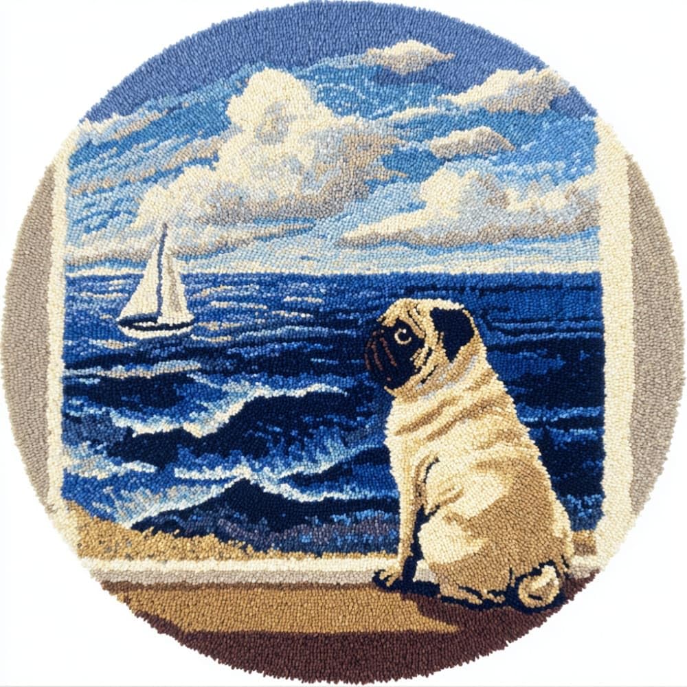 WallustrioaW Round Latch Hook Rug Kits Pug for Adults and Starter 50 * 50Cm
