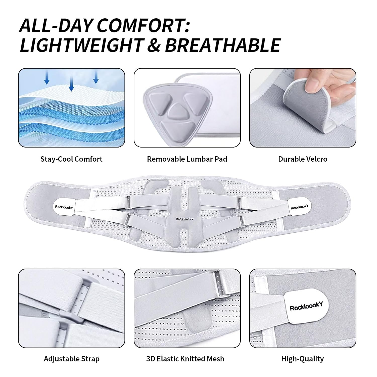 Lower Back Brace for Women Men, Adjustable Lumbar Support with Ergonomic Metal Stays for Work,Lifting,Drive,Fitness, Breathable Fabric Support Belt with 3D Pad, Grey,Size S,Waist 27"-31"