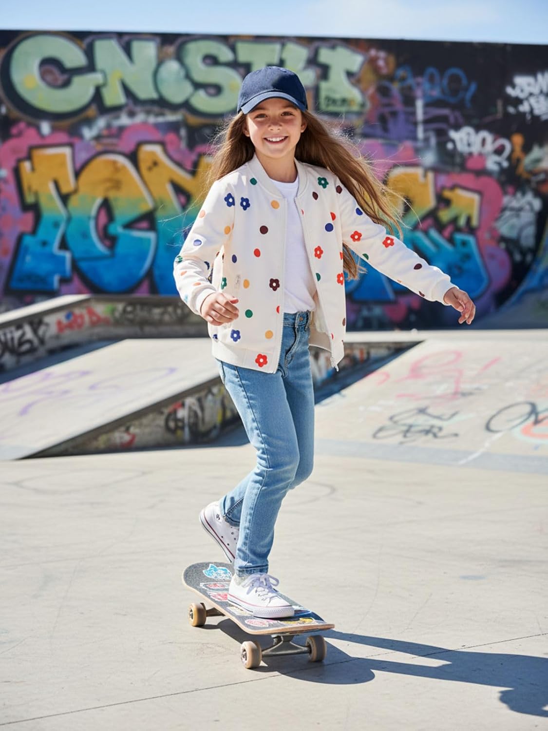 WELAKEN Girls Lightweight Bomber Jacket Floral Print Full Zip Outwear Jacket with Pockets image 3