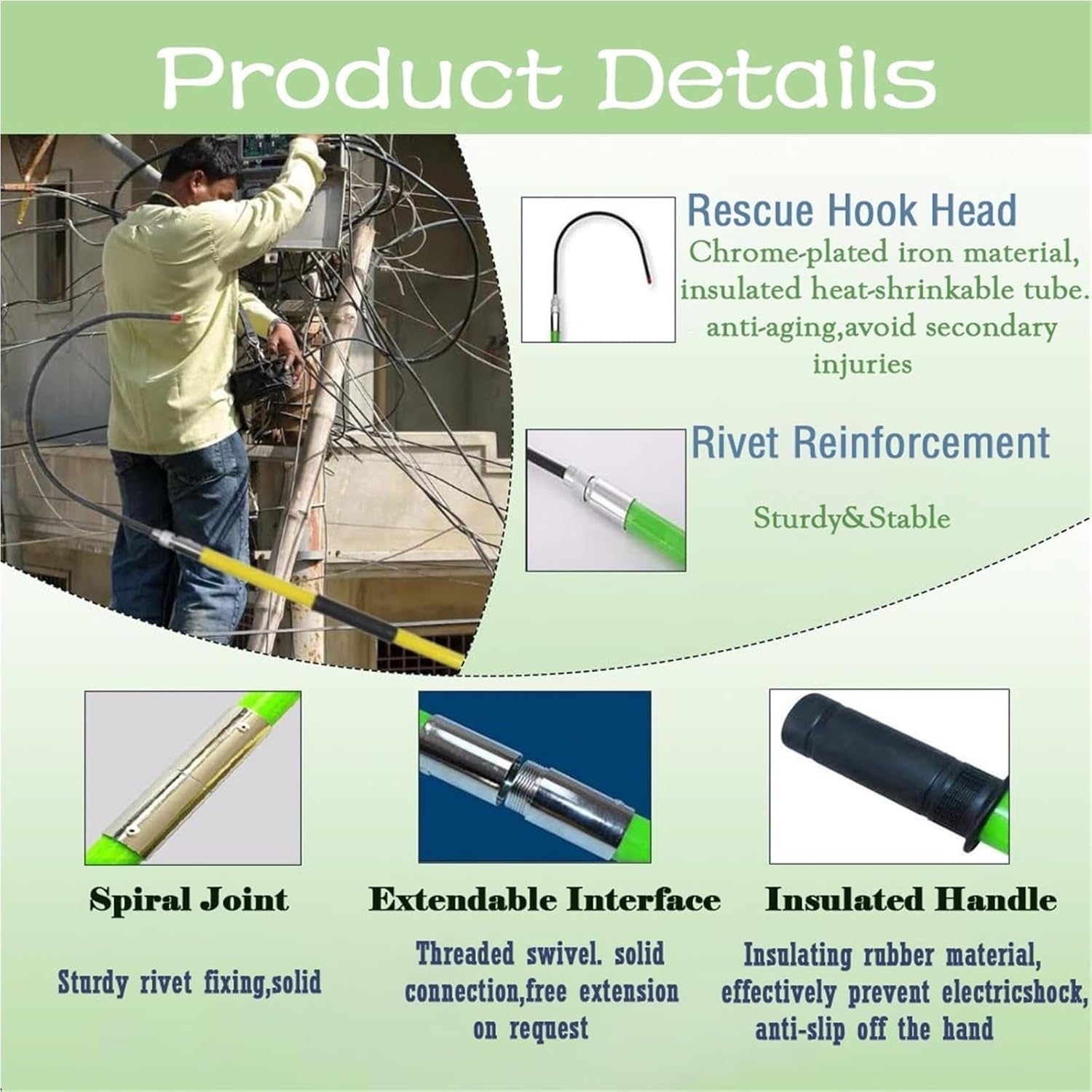 Extendable Pole Electrical Safety Hooks For Training/drills, 3 5 7 10 Ft Portable Insulated Rescue Hook, High-voltage Insulated Crook With Storage Bag(1 pcs,4.9ft/1.5m)