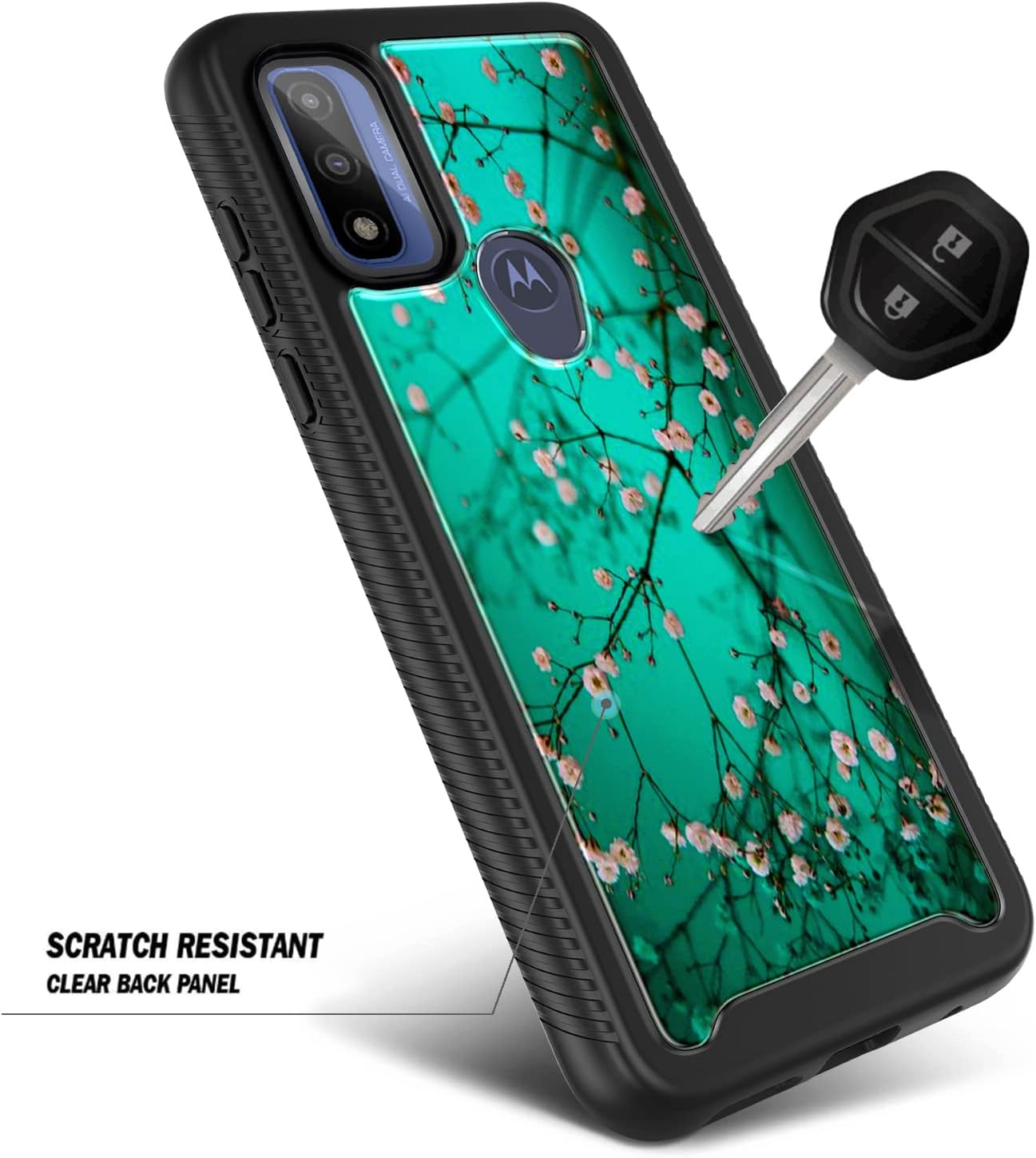 NZND Case for Motorola Moto G Pure, Moto G Play 2023/G Power 2022 with [Built-in Screen Protector], Full-Body Protective Shockproof Rugged Bumper Cover Durable Phone Case (Plum Blossom)