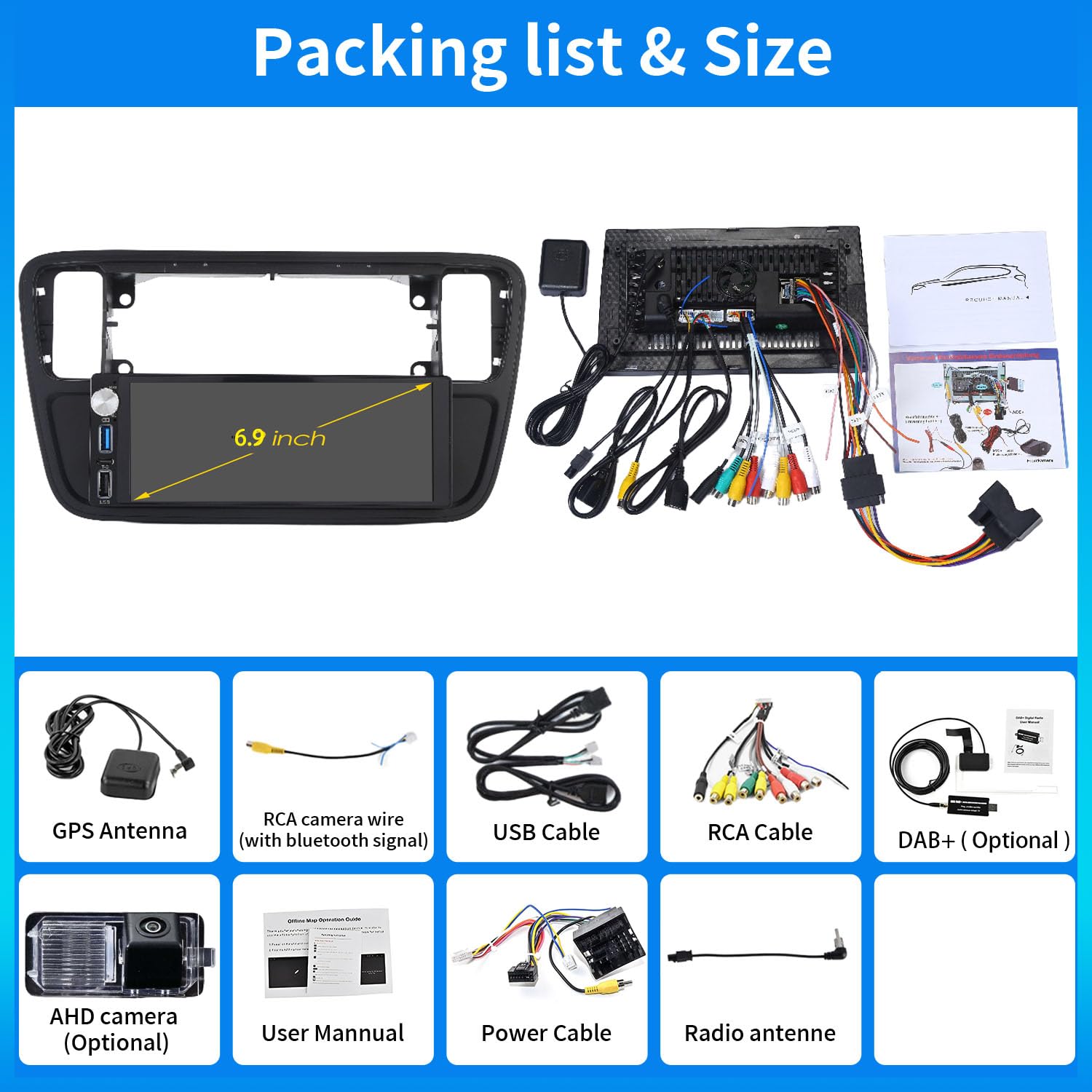 7''AHD Multimedialny ekran dotykowy nawigator GPS Canbus RDS/FM DIN SWC radio odtwarzacz stereo Bluetooth WiFi CarPlay Android IOS kompatybilny z Seat Mii/Skoda citigo E-Citigo/V W UP/Seat lbiza ST