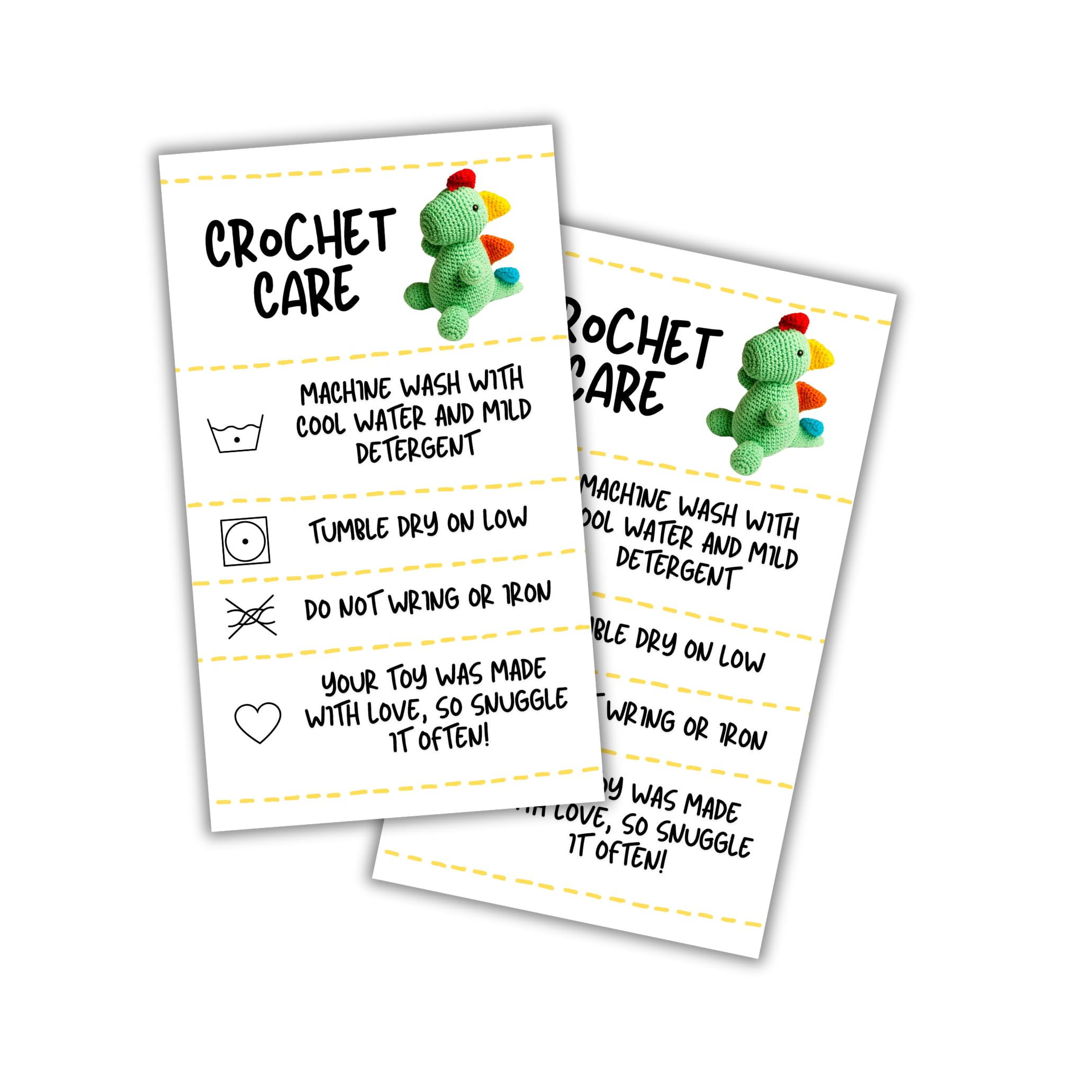 Crochet Care Instruction Cards | 50pk 2x3.5” RAOK Random Acts of Kindness Yarn Plush Doll Scarf Template Loaf Pattern DIY Crafters Knitting