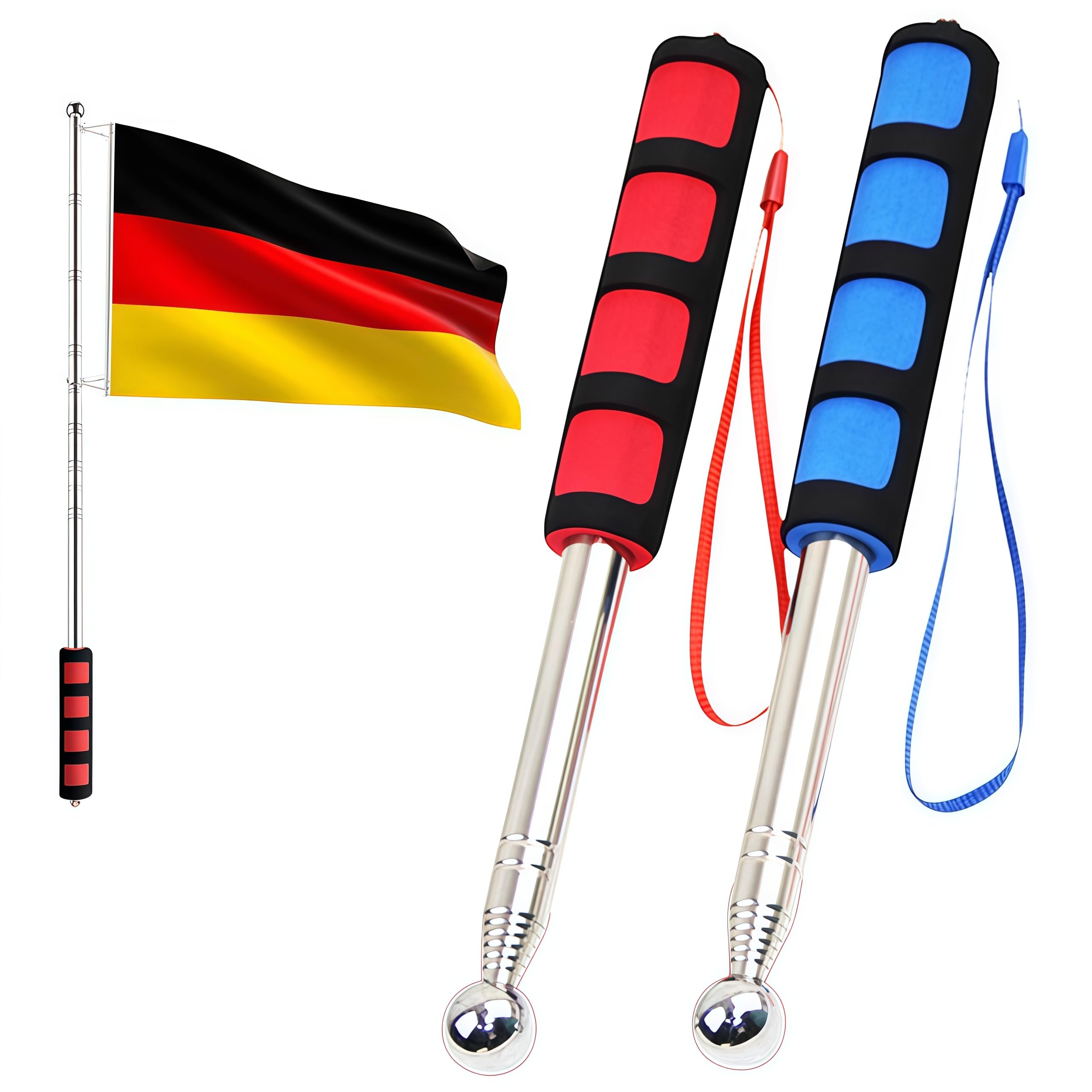 ZappelStift Telescopic Handheld Flagpole，2Pcs Retractable Banner Pole，Stainless Steel Teaching Pointer Stick, Portable Extendable Flag Stick for Teacher Classroom Tour Guide Banner (Blue & Red)