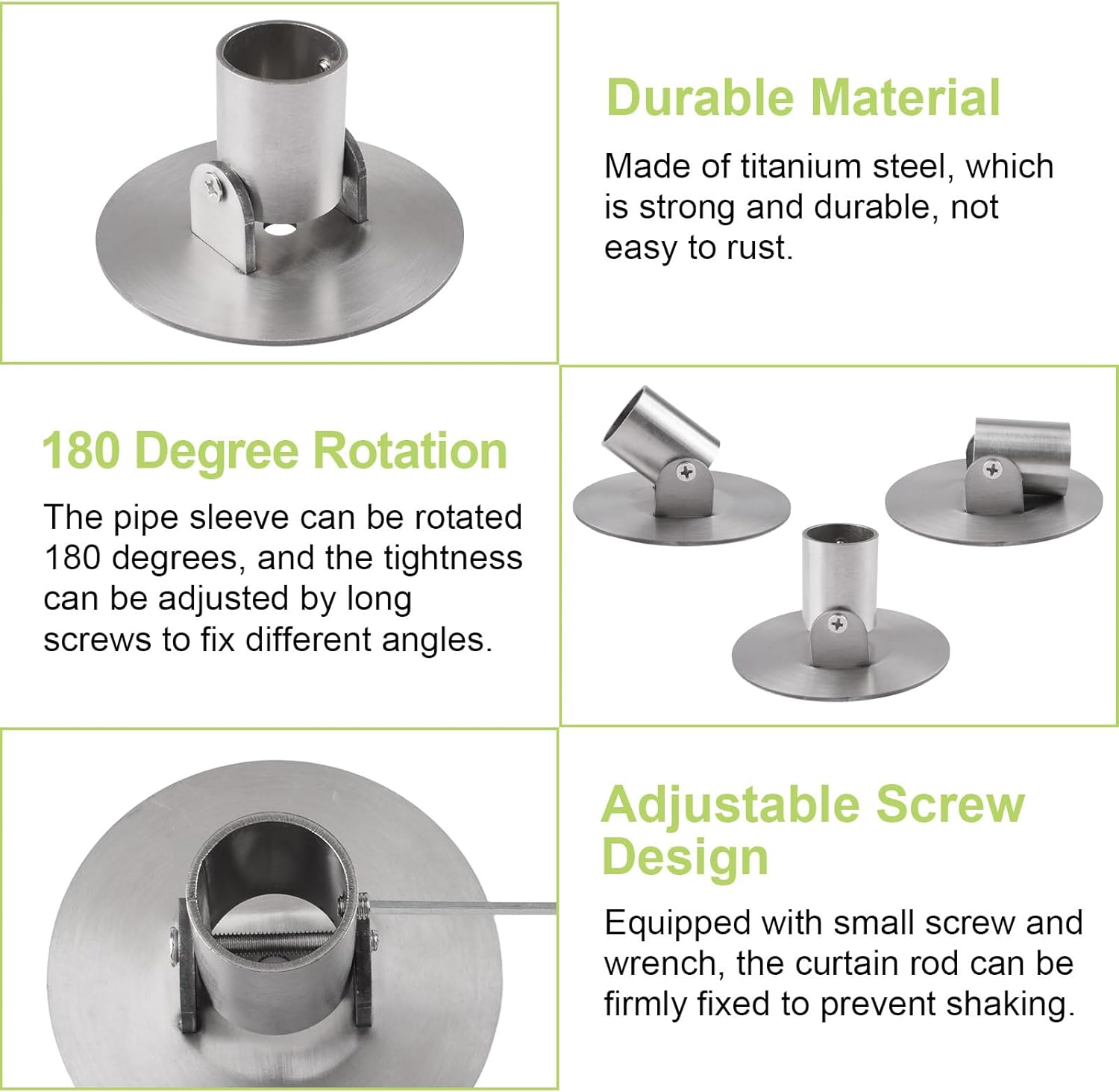 4pcs Shower Curtain Rod Bracket, 26mm Inner Diameter Titanium Steel Curtain Rod Holders Shower Curtain Rod Single Swivel Flange(Silver)