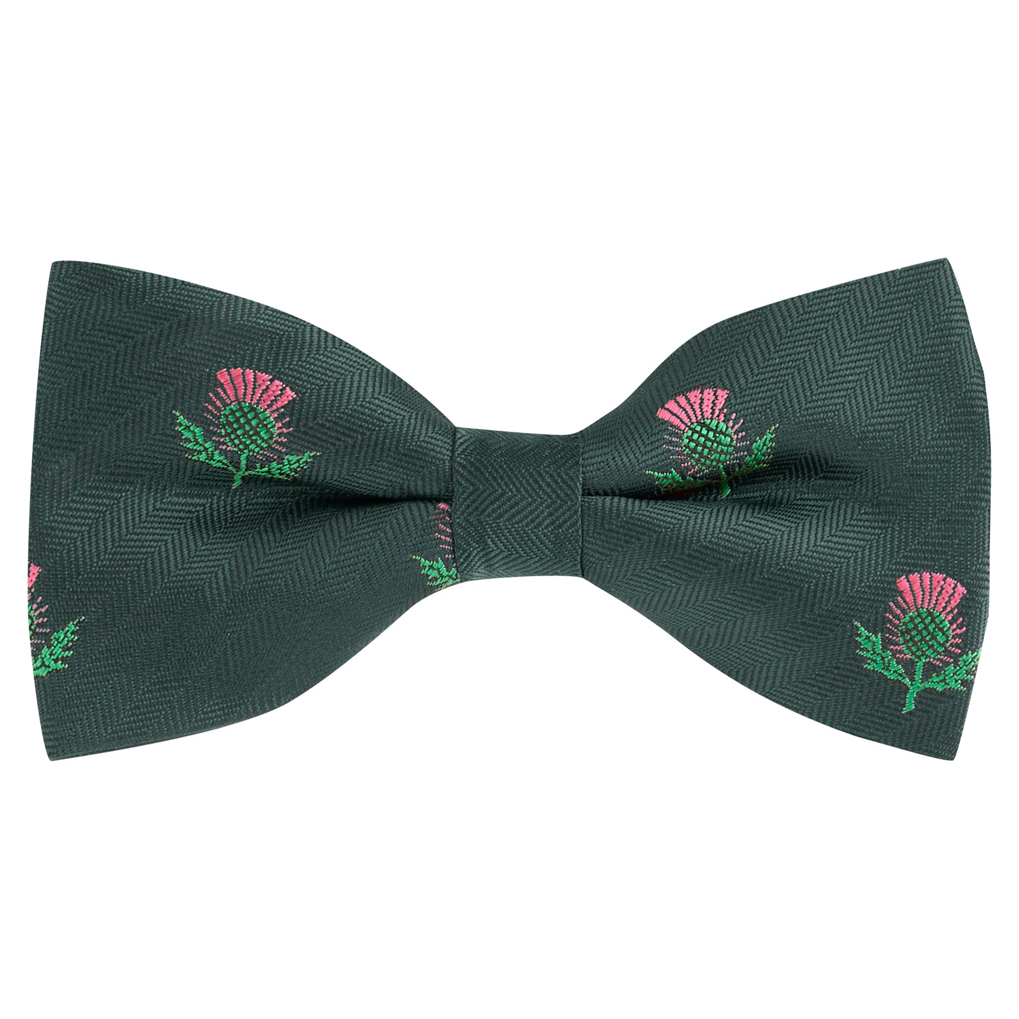 King & Priory Scottish Thistle Dark Green Herringbone Embroidered Bow Tie