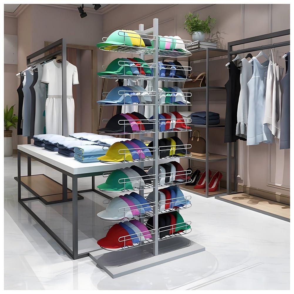 Expositor metálico independiente de 8 niveles para sombreros: organiza gorras de béisbol, bolsos, cascos y más. Solución versátil para tiendas y almacenamiento en el hogar. Blanco - 60 x 30 x 132