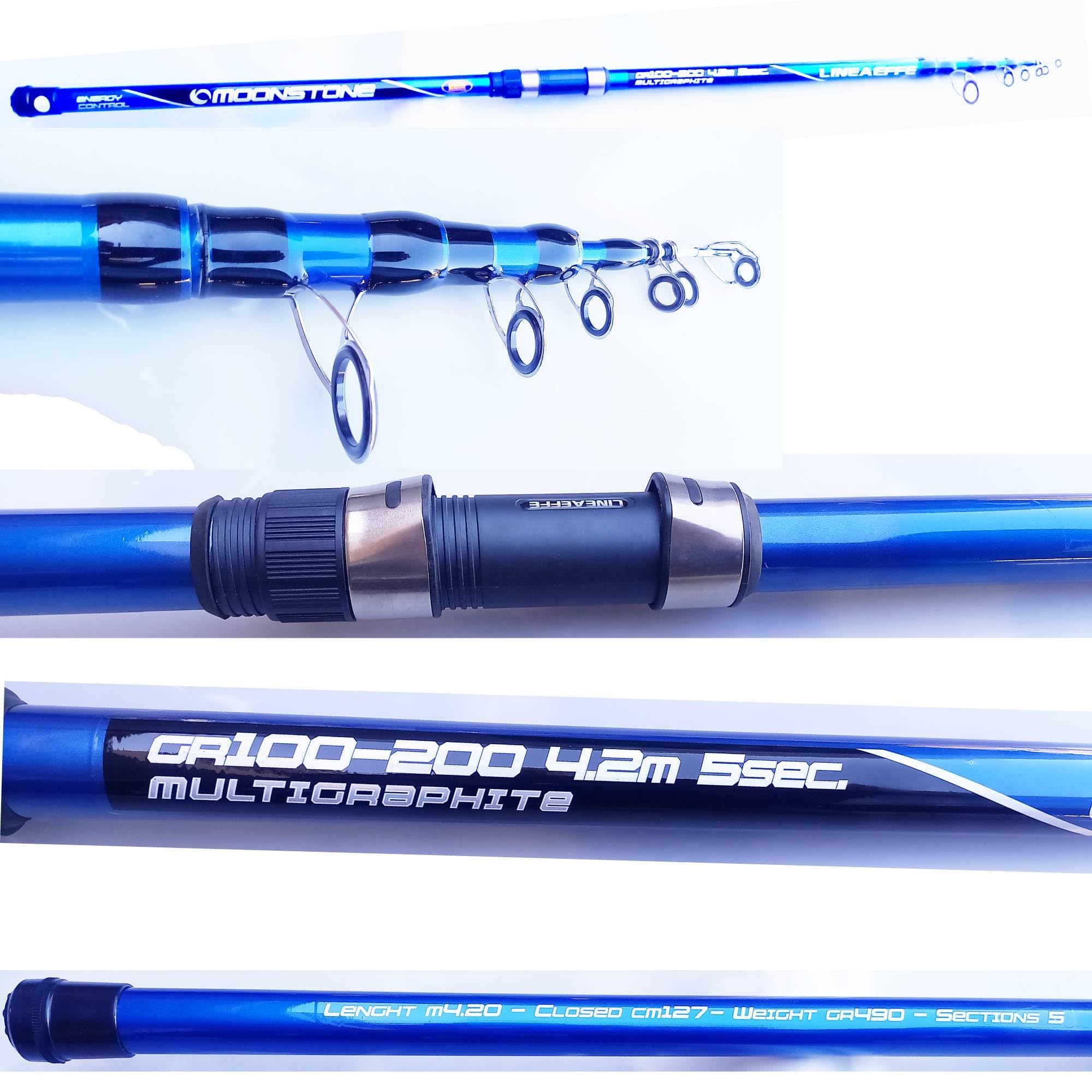 Canna Pesca Surfcasting MT. 4,20 GR. 200 Mulinello Filo Kit Combo 3 Canne + Mulinelli 7000