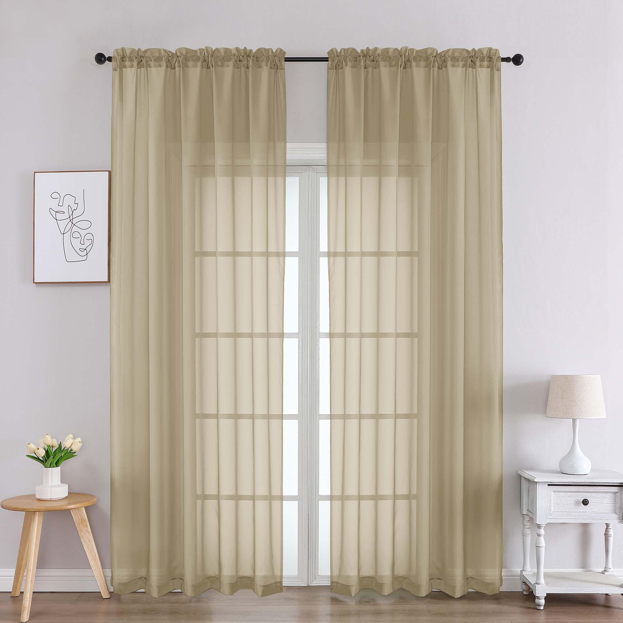 Chyhomenyc Taupe Sheer Curtains 90 Inches Long 2 Panels, Light Filtering Taupe Curtains for Living Room, Soft Gentle Voile Rod Pocket Bedroom Window Drapes, 59Wx90L Inch, 2PCS