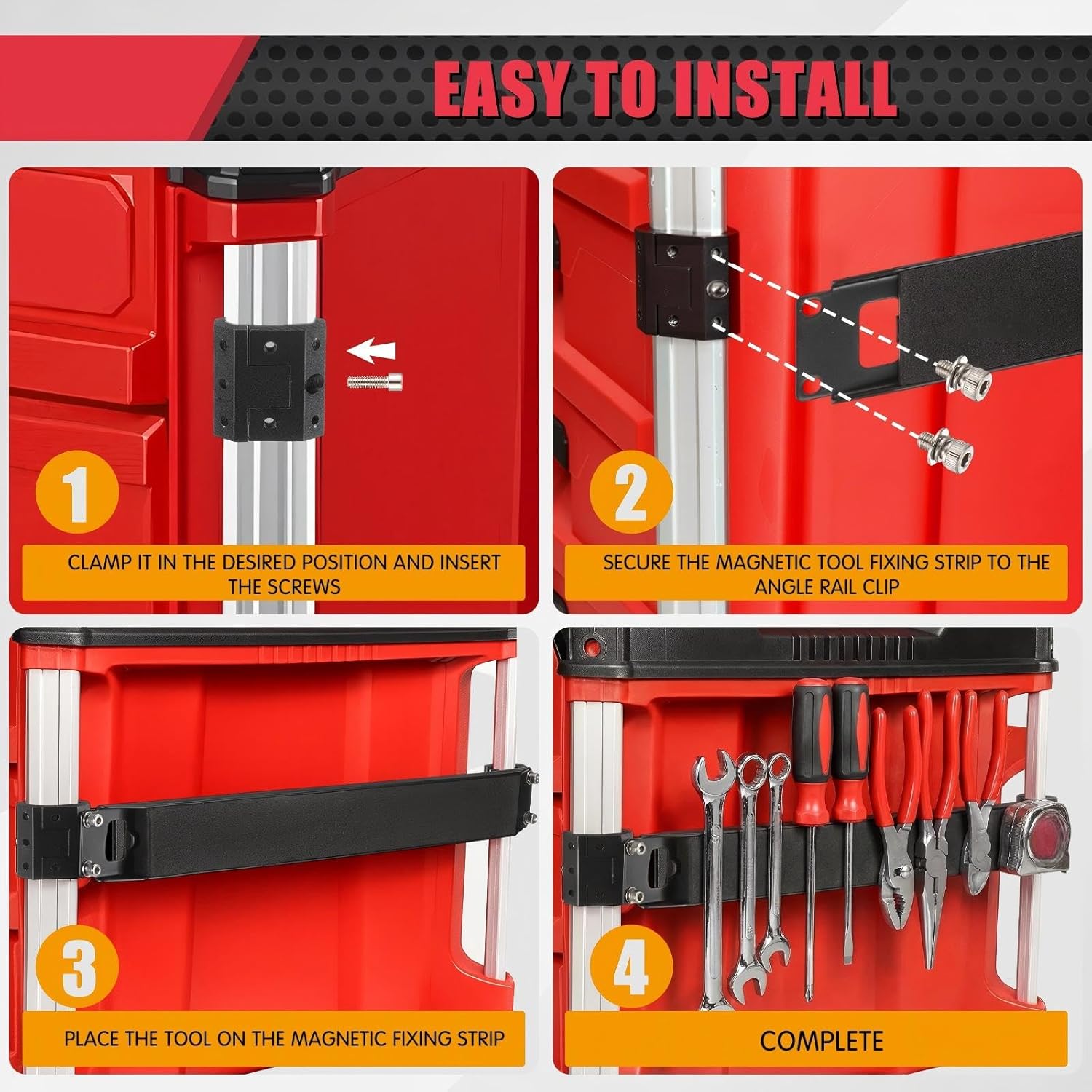 Magnetic Tool Strip Compatible with Milwaukee Packout Bar Mount Tools Holder Toolbox Accessories Powerful Magnet Tool for Work on Rails Side Bracket No Drilling Keeping Tools Handy