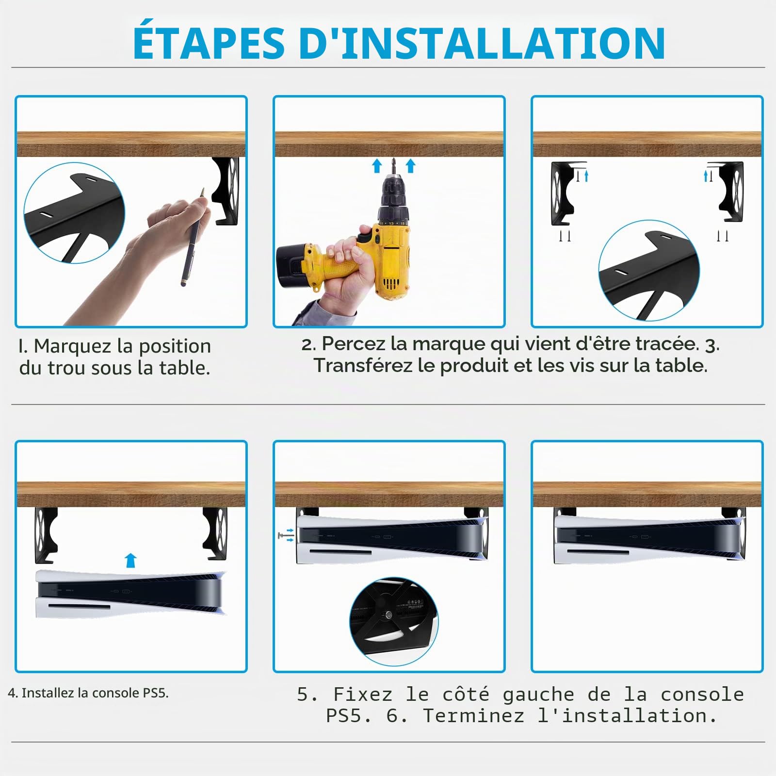 FUNTO Support de bureau Under Desk pour PS5, support Stealth Mount pour PS5, support en métal compatible avec Playstation 5 Disc et console Digital Edition