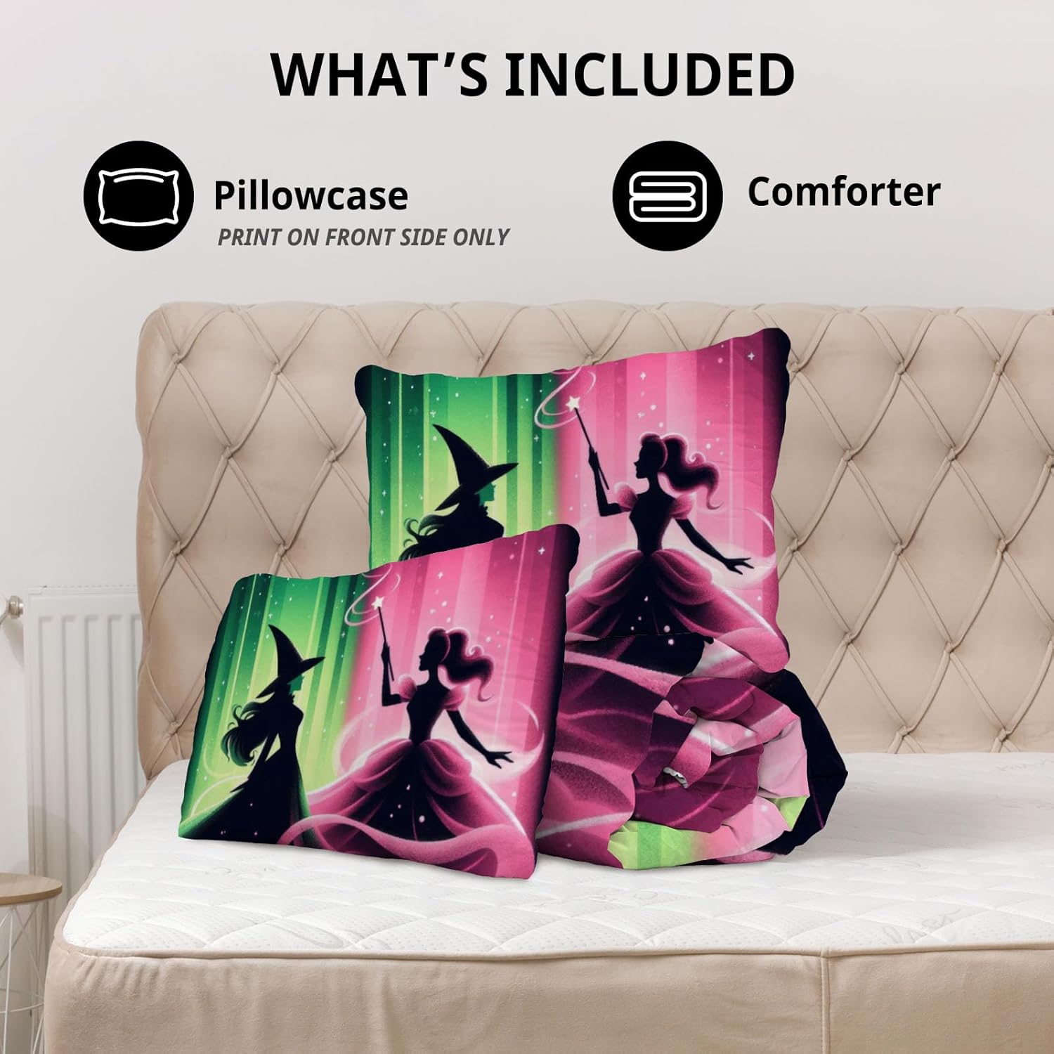 Allenjoy Full Size Witch Comforter Set Girls Friendship Bed Bedding Sets Bedroom Decor with 2 Pillowcases SC00006-005