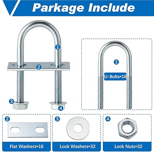Vista 71 de Therwen 16 juegos de pernos redondos en U de acero chapado en zinc, abrazadera en U con arandela de placa de tuerca (M6 x 1.063 in x 2.087 in)