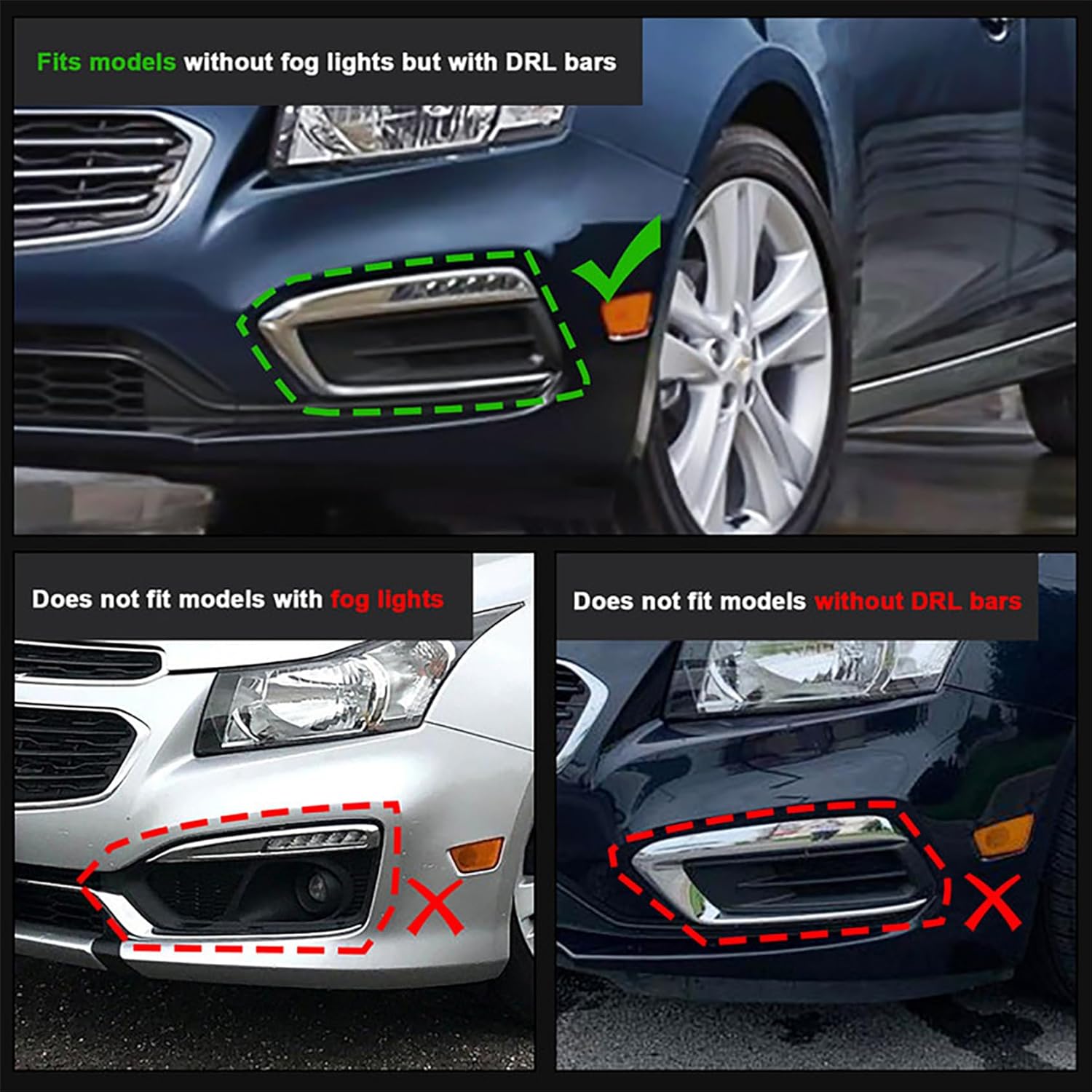 HECASA Fog Light Cover Compatible with 2015-2016 Chevy Chevrolet Cruze Limited Replacement for 94516100 GM1038184 Fog Light Bezel Chrome Black & Silvery Driver Side