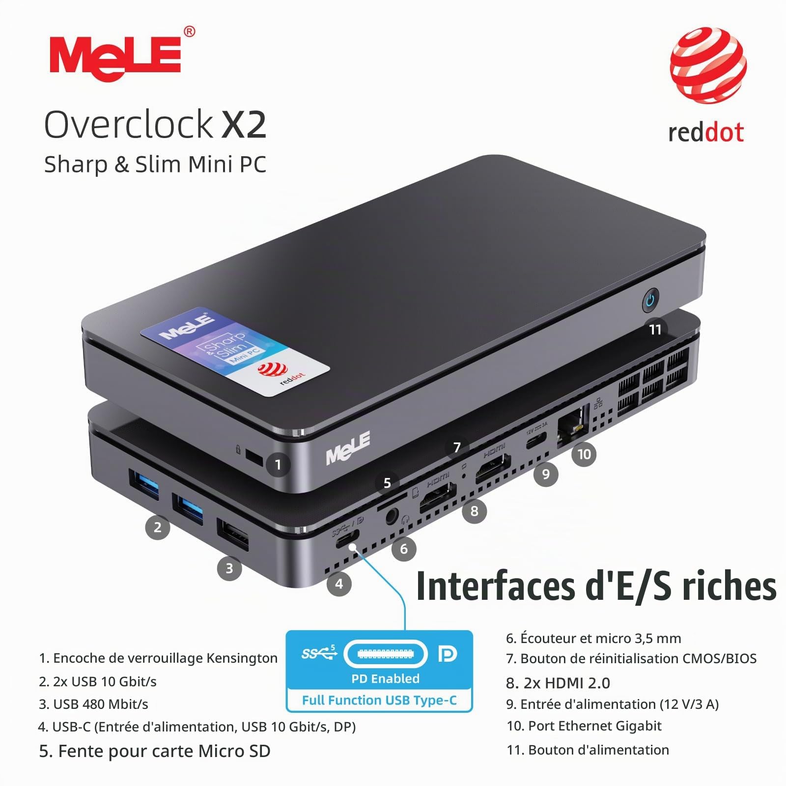 MeLE Overclock X2 Mini PC, N150 16GB 512GB, Dual HDMI, USBC, Triple 4K