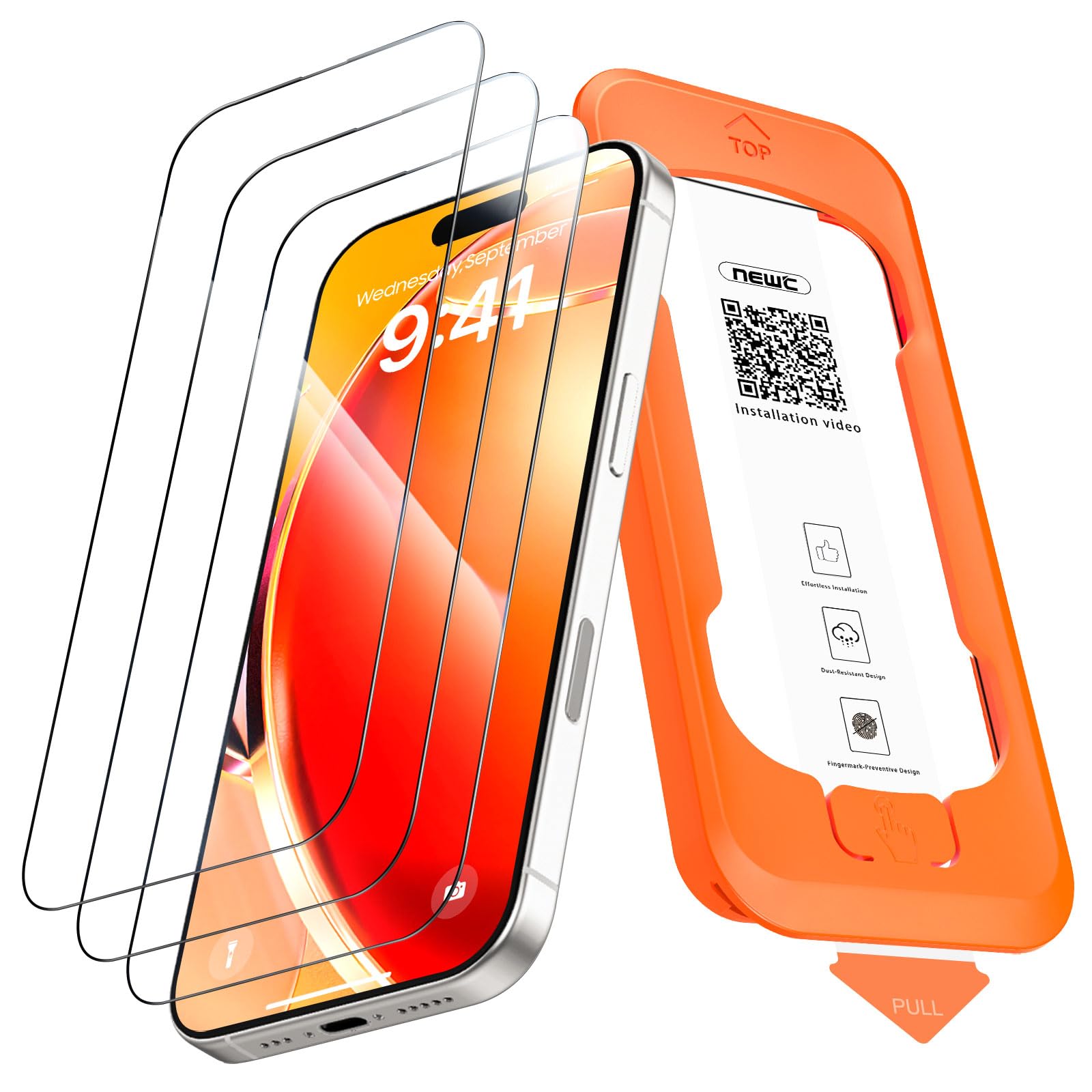 NEW'C 3 Pezzi, Pellicola Protettiva Schermo Intero per iPhone 16 Pro 6,3 pollici [Installazione Automatica], Vetro Temperato - Ultra Resistente - Adatta alla Custodia