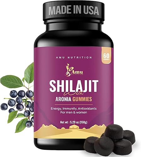 AMU NUTRITION Shilajit - Gomitas para hombres y mujeres con bayas de Aronia (60 unidades (paquete de 1), bayas de Aronia)
