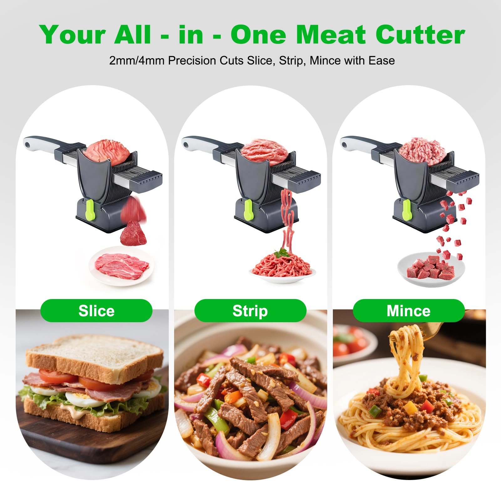 Fresh Meat Slicer mit fach Dickeneinstellung,Edelstahl Fleischschneidemaschine für Frisches Rohes Fleisch,Fisch,Gemüse,Mit 2 Klingen, Saugfuß & Bürste