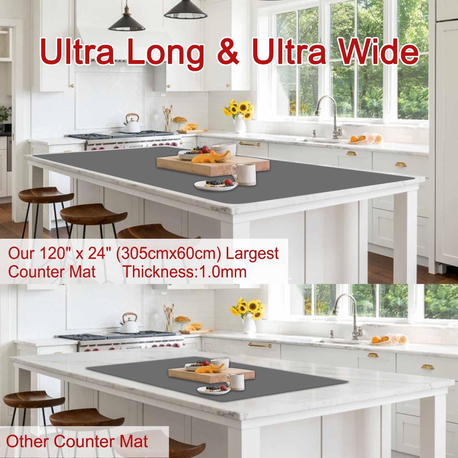 Tapis de comptoir de cuisine en silicone, extra large, imperméable, antidérapant, résistant à la chaleur, tapis de comptoir épais dans l'obscurité