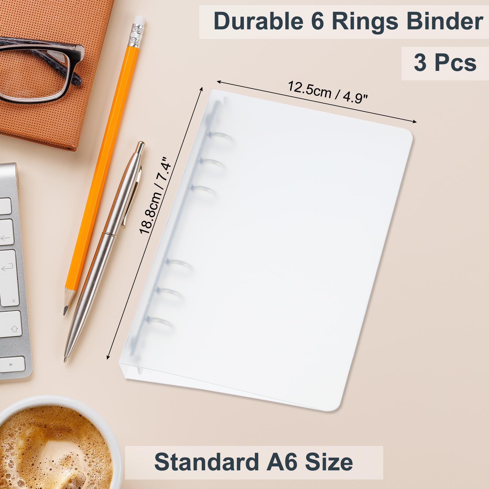 Patikil A6 Binder Cover, 3 Pcs PP 6 Ring Loose Leaf Binder Protectors - Transparent - Image 2