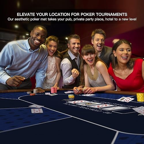Miniatura 3 de Tapete de póquer de 94 x 47 pulgadas con bordes cosidos más fuertes, tapete de goma para 10 jugadores Texas Hold'em, decoración de póquer para