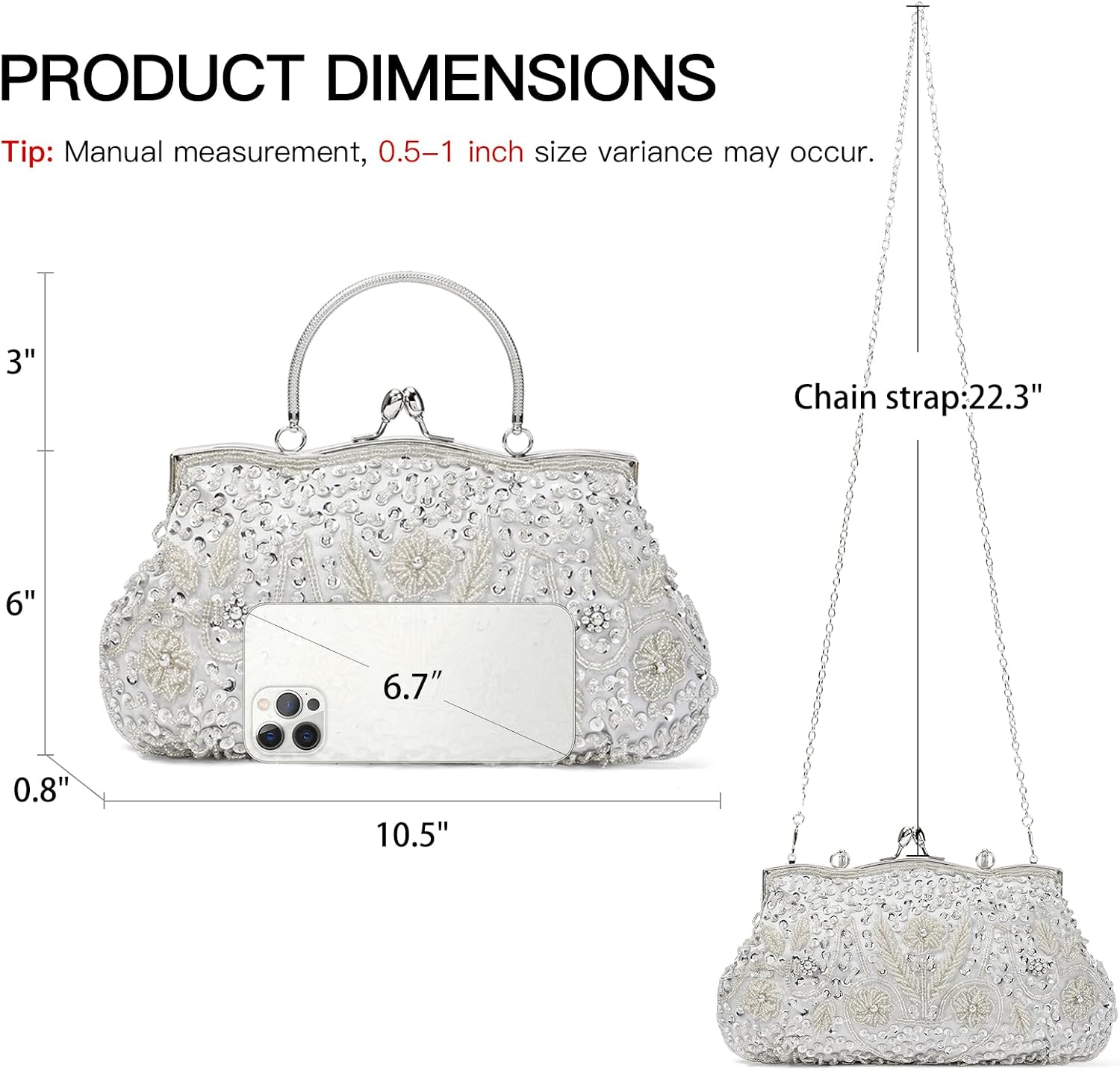 RNIEGA Evening Handbag for Women Beaded Purse Bag Sparkly Rhinestone Clutch Purse Vintage Purse Party Bag for Wedding