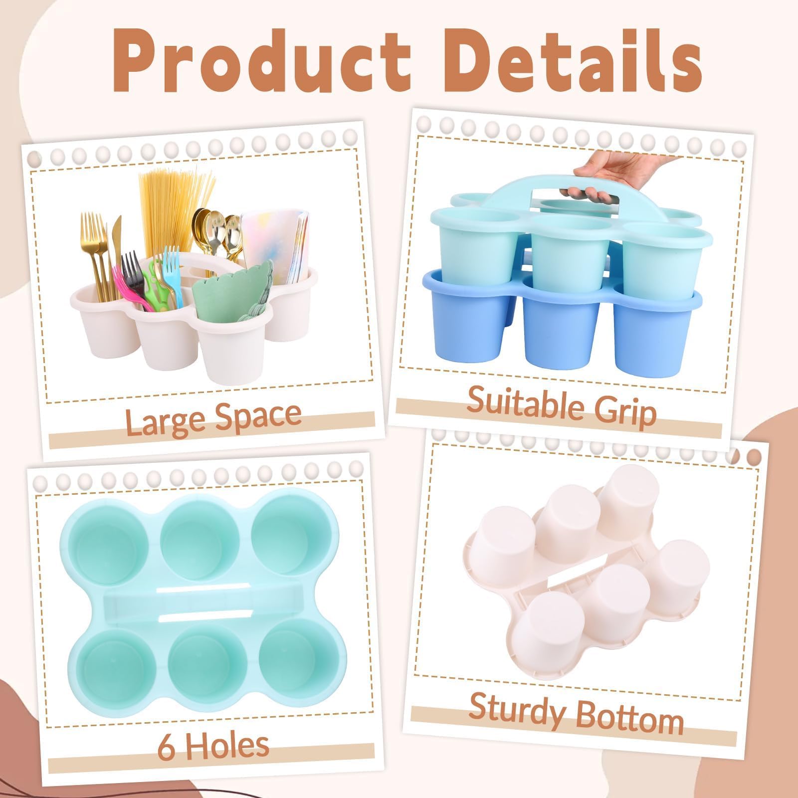 Morandi Organizer für Klassenzimmer, mit Griff, Kunststoff, Tisch-Caddies, Getränkehalter, 33 x 24,1 x 13 cm, Aufbewahrung, Schulbedarf, 6 Fächer für Tischkreide, Bleistifte, Tassen, Marker, Handwerk