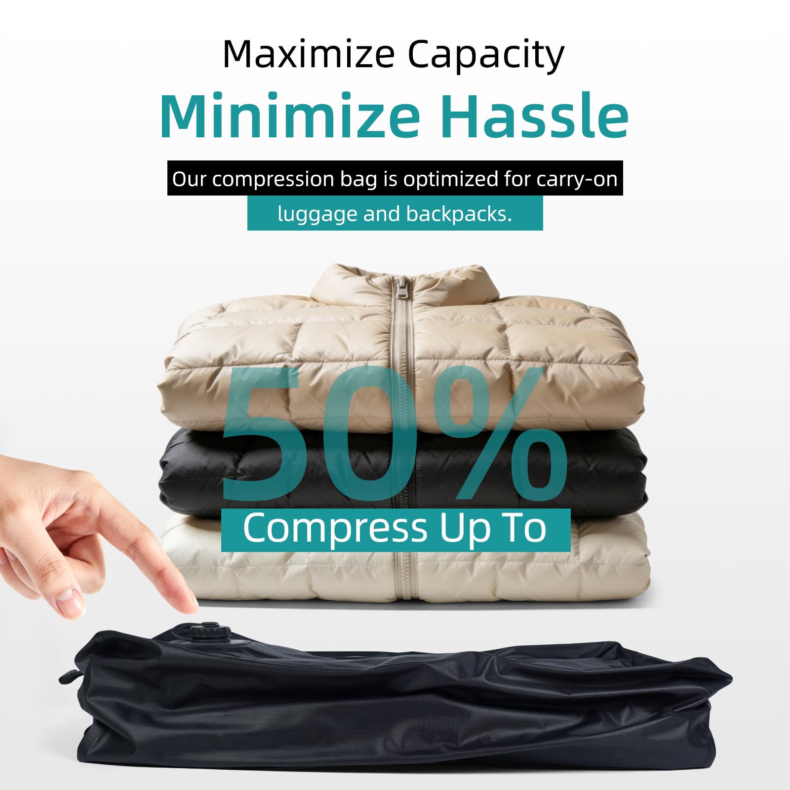Bolsa de almacenamiento automática al vacío de un solo toque, bolsa de compresión integrada sin bomba de 20 L, recargable por USB-C, impermeable, hermética, ahorra espacio para ropa, ropa