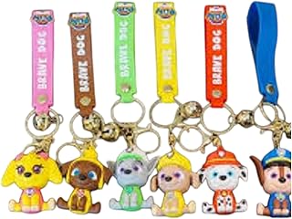 سلسلة مفاتيح باو باترول للأطفال، ٦ قطع، متعددة الألوان، مع دلايات شخصيات الكرتون