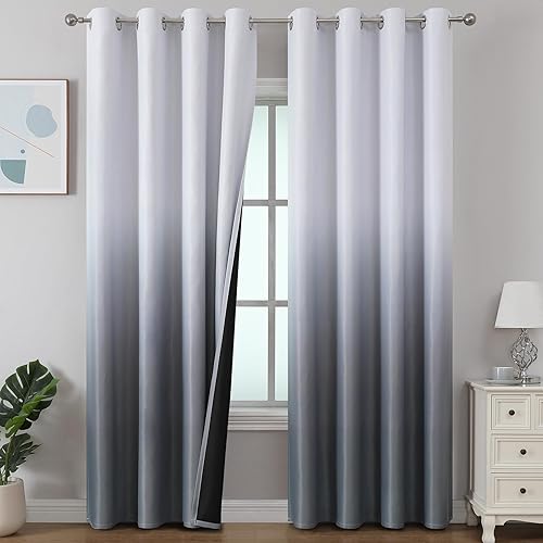 Miniatura 22 de Estelar Textiler Cortinas Opacas con Degradado para Sala de Estar de 84 Pulgadas de Largo, Cortinas de Ojales Ombré con Aislamiento Térmico de Gris