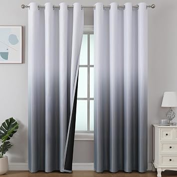 Estelar Textiler Grey and Greyish White Ombre Blackout Curtains for Living Room 84 Inches Long, Gray Energy Efficient Thermal Insulated Grommet Window Gradient Drapes for Bedroom,52Wx84L Inch,2 Panels