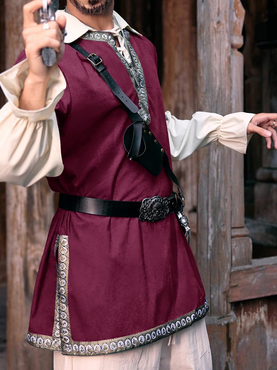 Runcati Mens Medieval Costume Halloween Renaissance Tunic Viking Knight Pirate Warrior LARP Shirts - Image 4