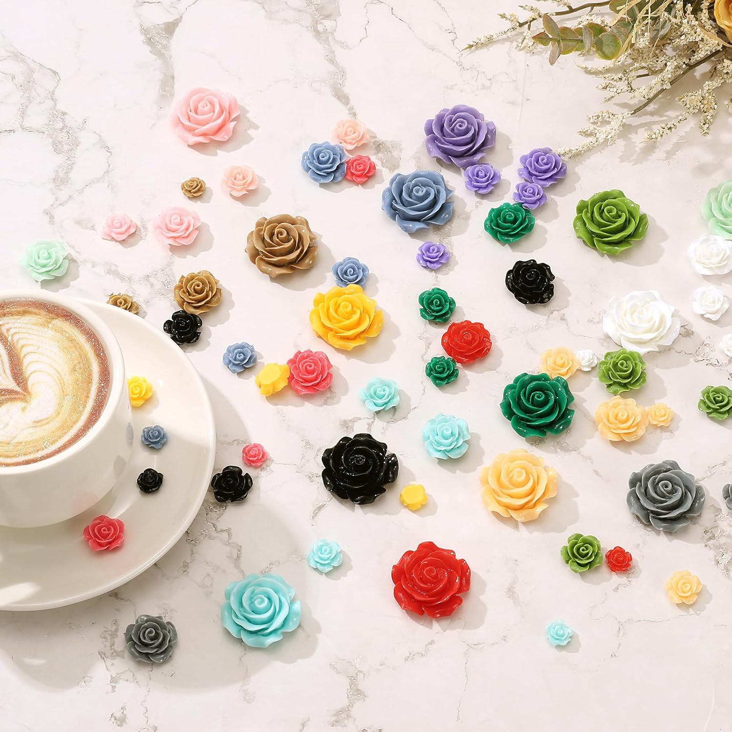 uxcell 50 Pcs Pink Resin Rose Flower Beads, 20mm Flatback Flower Charm Opaque Carve Rose Beads No Hole for DIY Jewelry Making Nails Sunglasses Hair Clip (Small Size) - Image 3