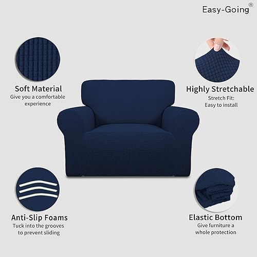 Vista 726 de Easy-Going - Funda elástica para sofá biplaza, 1 pieza, suave, con parte inferior elástica, protector para niños, tela jacquard de elastano y Gris