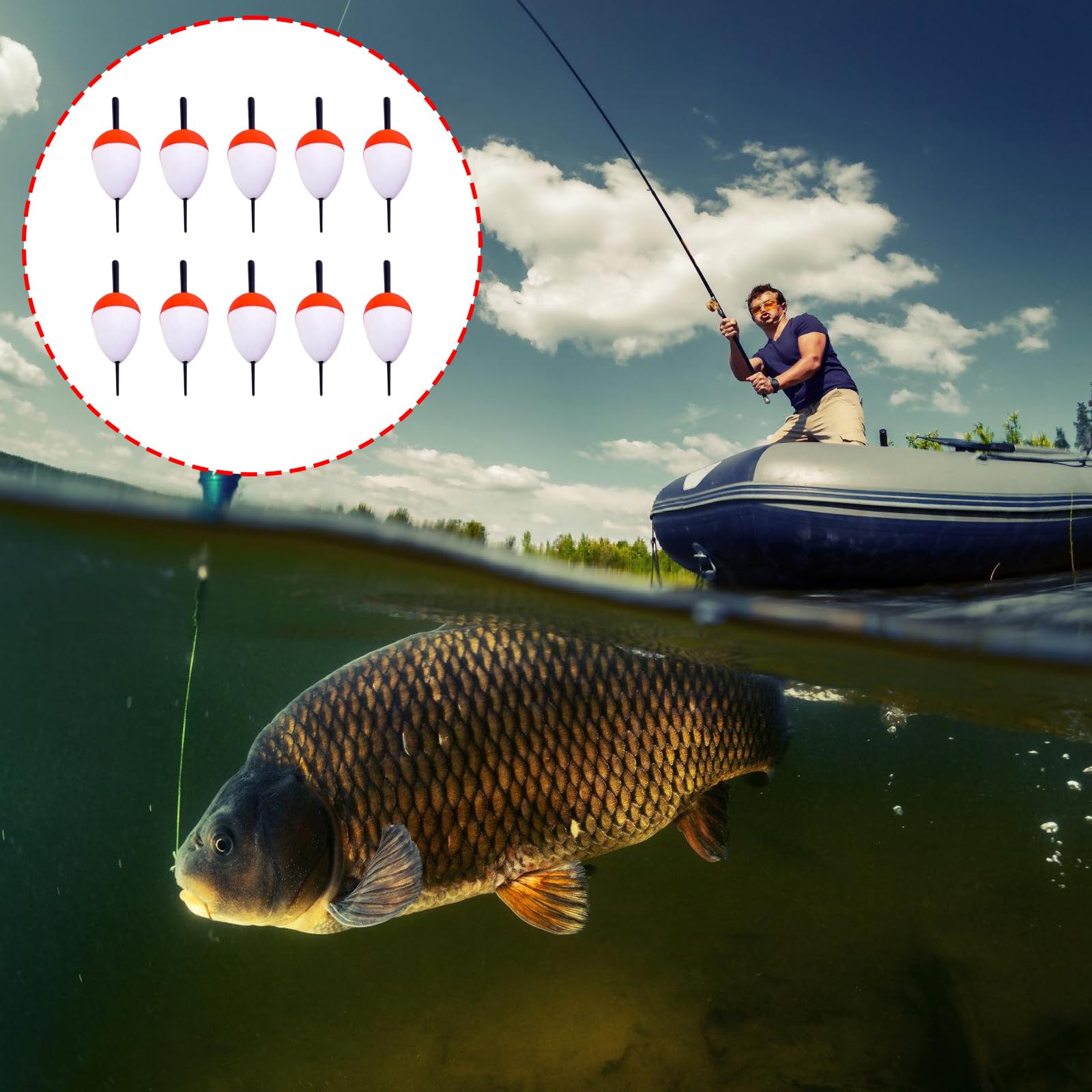 MURYE 10 boyas de espuma dura de alta dureza, flotantes, rojo y blanco, para aparejos de pesca duros