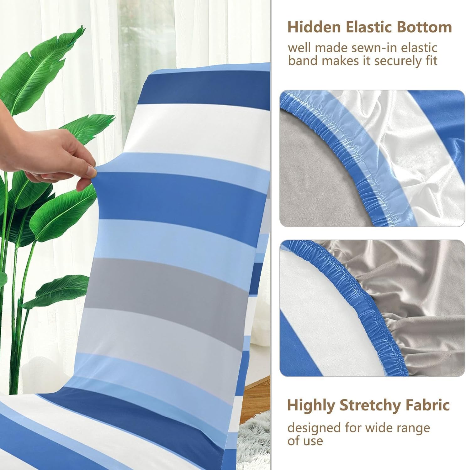ALAZA Chair Covers for Dining Room, Blue and Grey Stripe Stretch Chair Cover Sets Chair Protector Removable Washable for Ktichen Restaurant Hotel