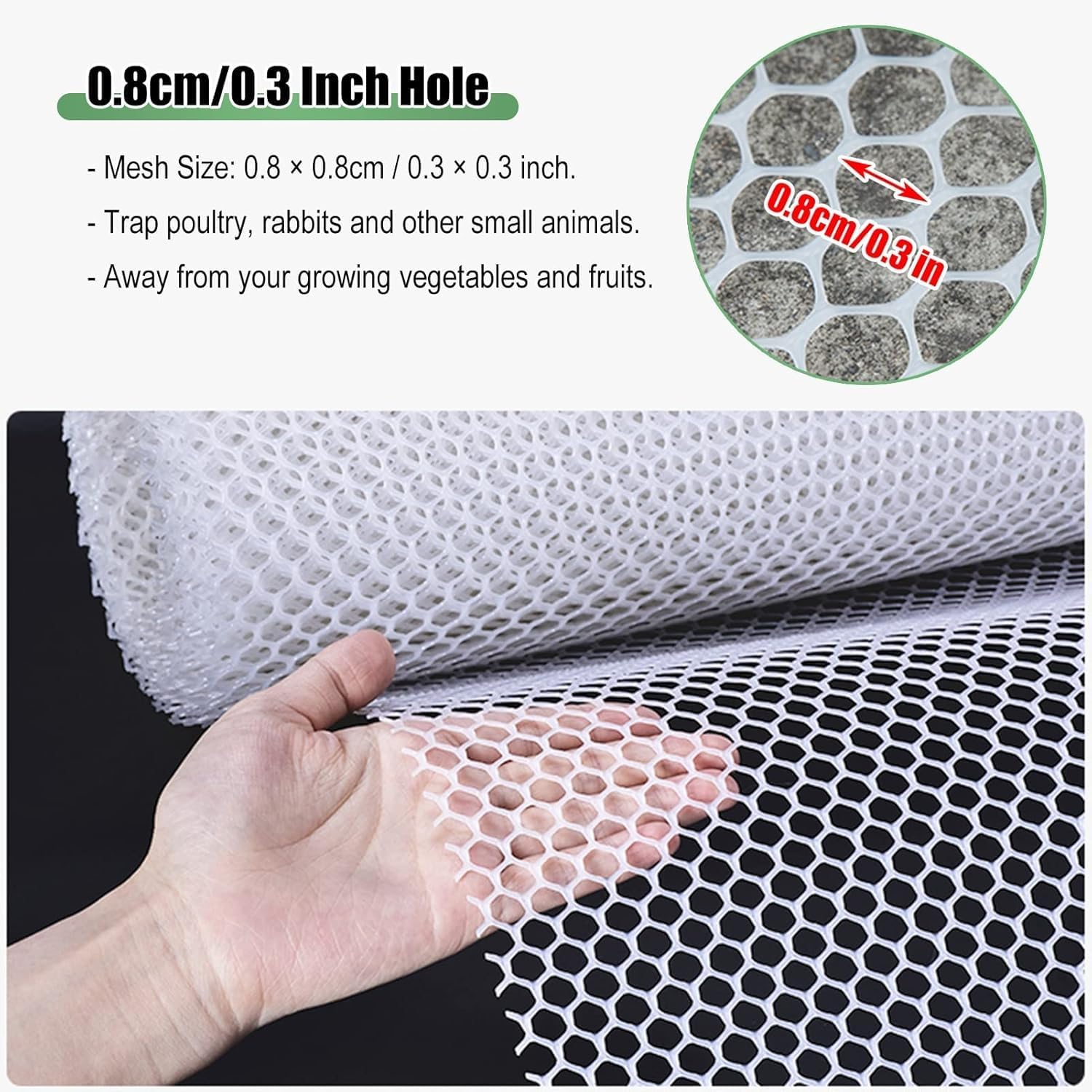 Plastic Poultry Netting White Plastic Chicken Wire Fence Cat Dog Pigeon 0.2/0.4/0.5/0.6/0.8/1/1.2/1.5/2m Wide(0.8x5m/2.6x16.4ft)