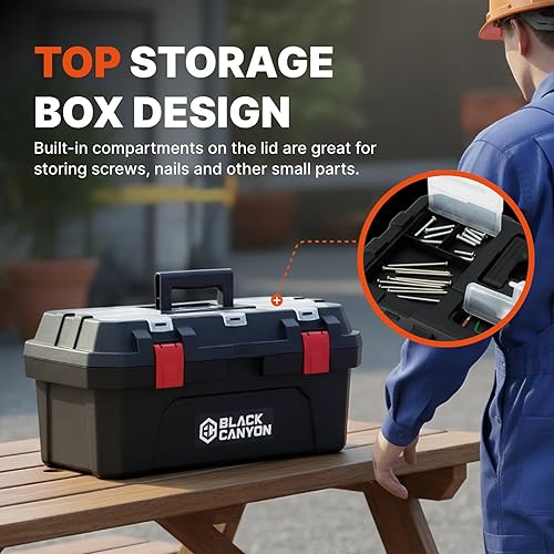 Miniatura 3 de Black Canyon Caja de herramientas de plástico de 17 pulgadas, soporta hasta 44 libras, con asa, polipropileno, diseño de doble capa, flexible