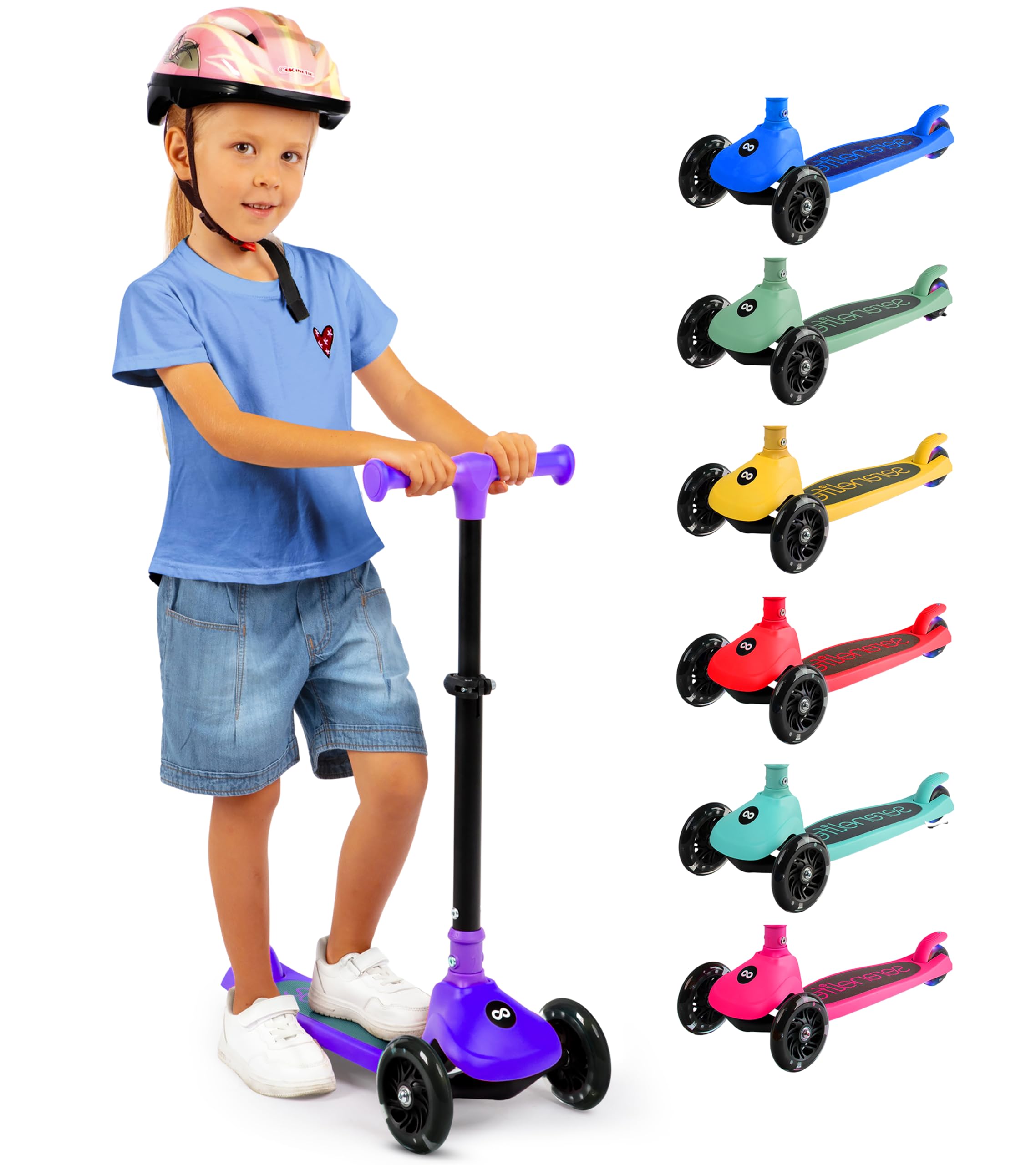 Serenelife Patinete 3 Ruedas para niños, Plegable, Luces LED en Las Ruedas, Manillar Ajustable, Freno Trasero de pie, Soporta hasta 49.9kgs