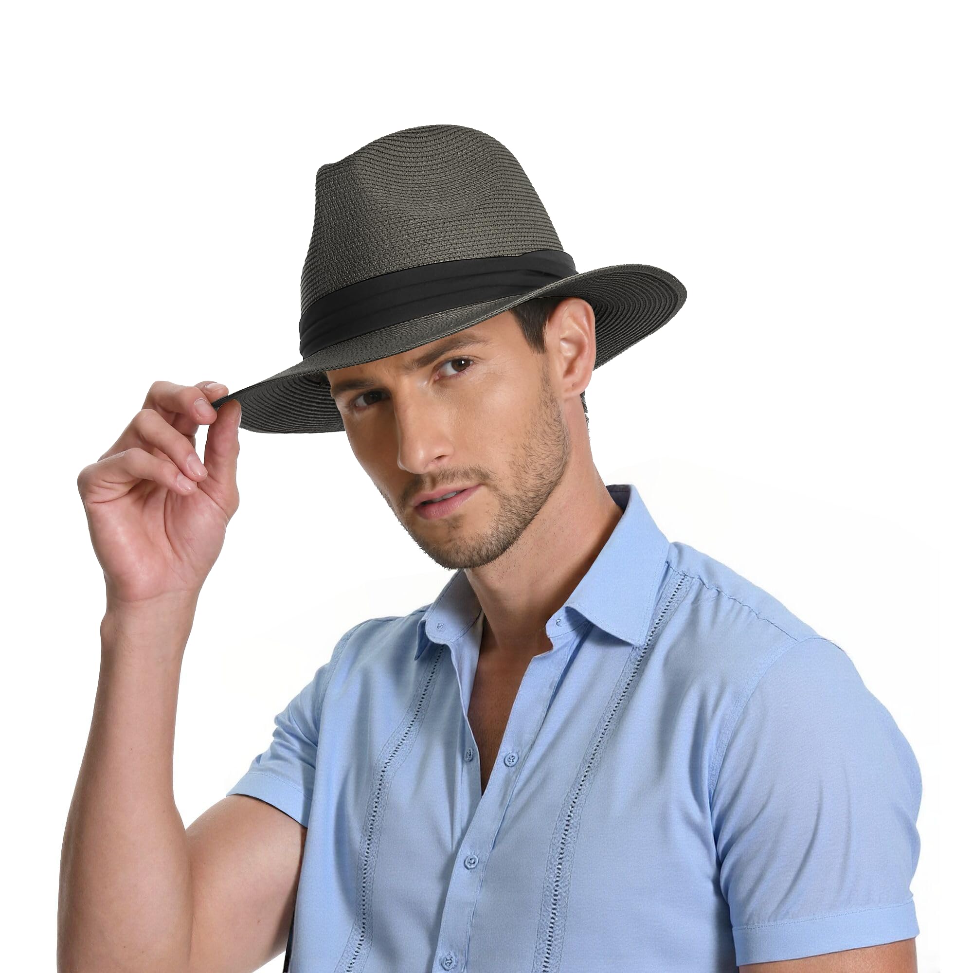 Sun Hat Straw Fedora Hats for Men Women Beach Hat Panama Hat Men Wide Brim Summer Hats UPF80+