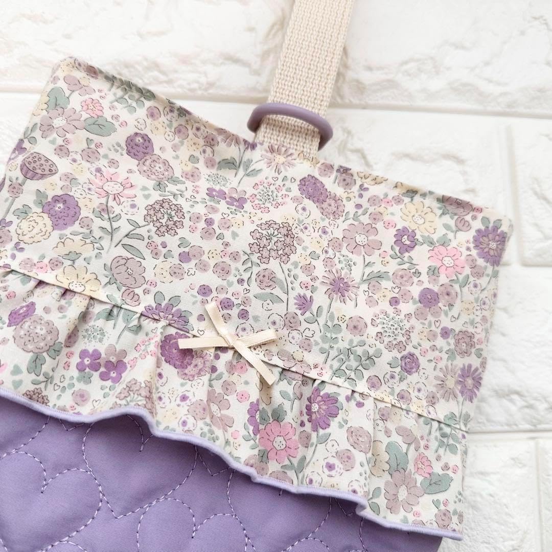 ハンドメイド　レッスンバッグ　パープル　ラベンダー　ハート　キルティング　女の子 レッスンバッグ パープル ラベンダー ハート キルティング 女の子