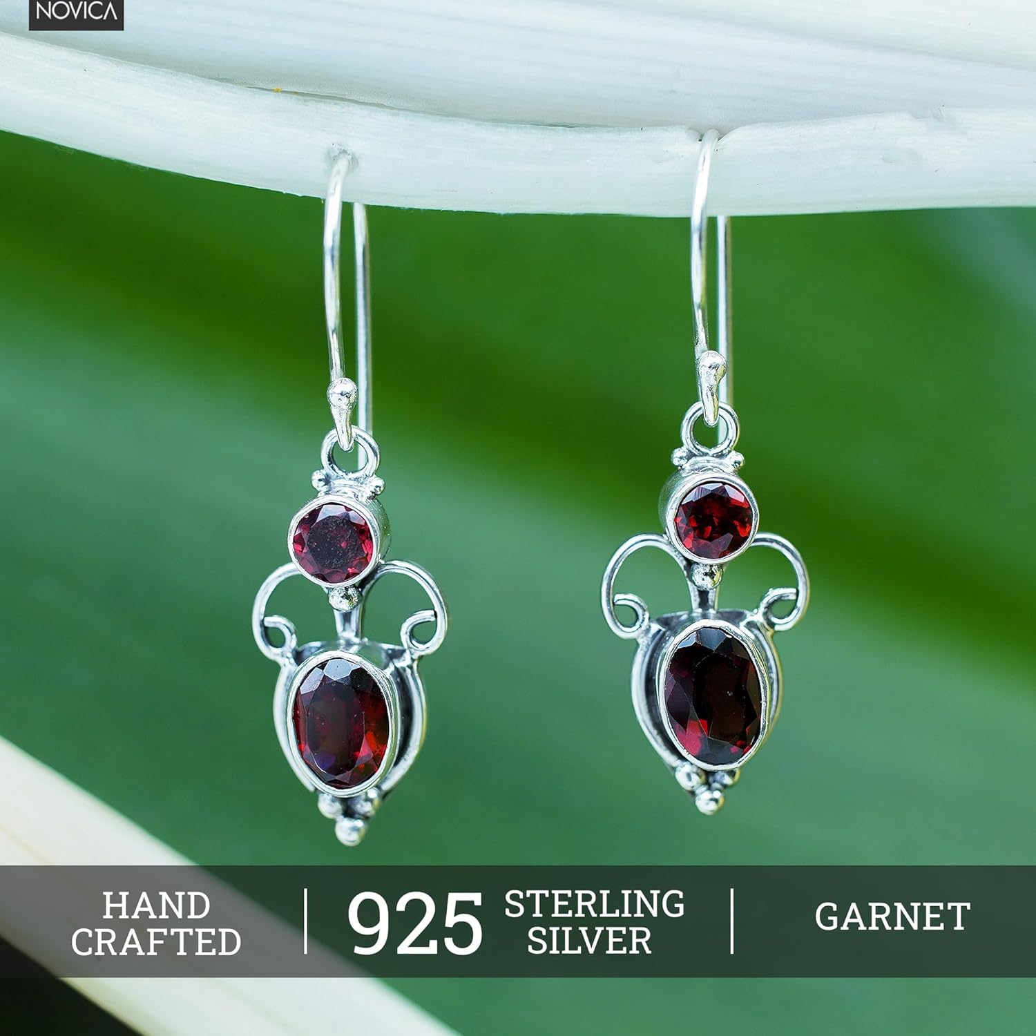 NOVICA Garnet Dangle Earrings Sterling Silver Garnet Red Dangle Birthstone Indonesia [1.2in L x 0.4in W] Crown Princess