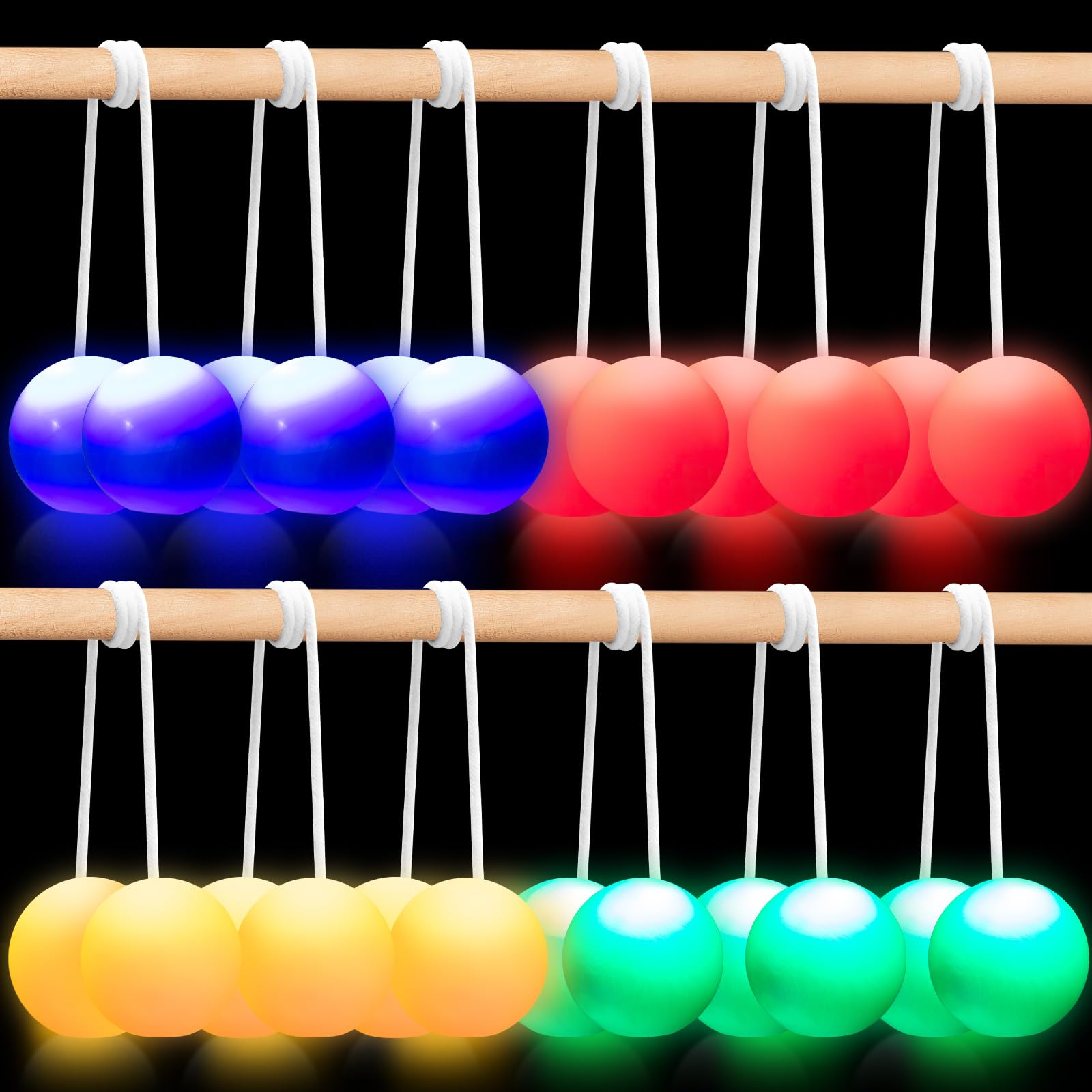 Lenwen 12 Pcs Light up Ladder Ball LED Ladder Toss Balls Replacement with Light for Ladder Toss Game Adults Family Outdoor Yard Lawn Game, Blue Red Yellow Green