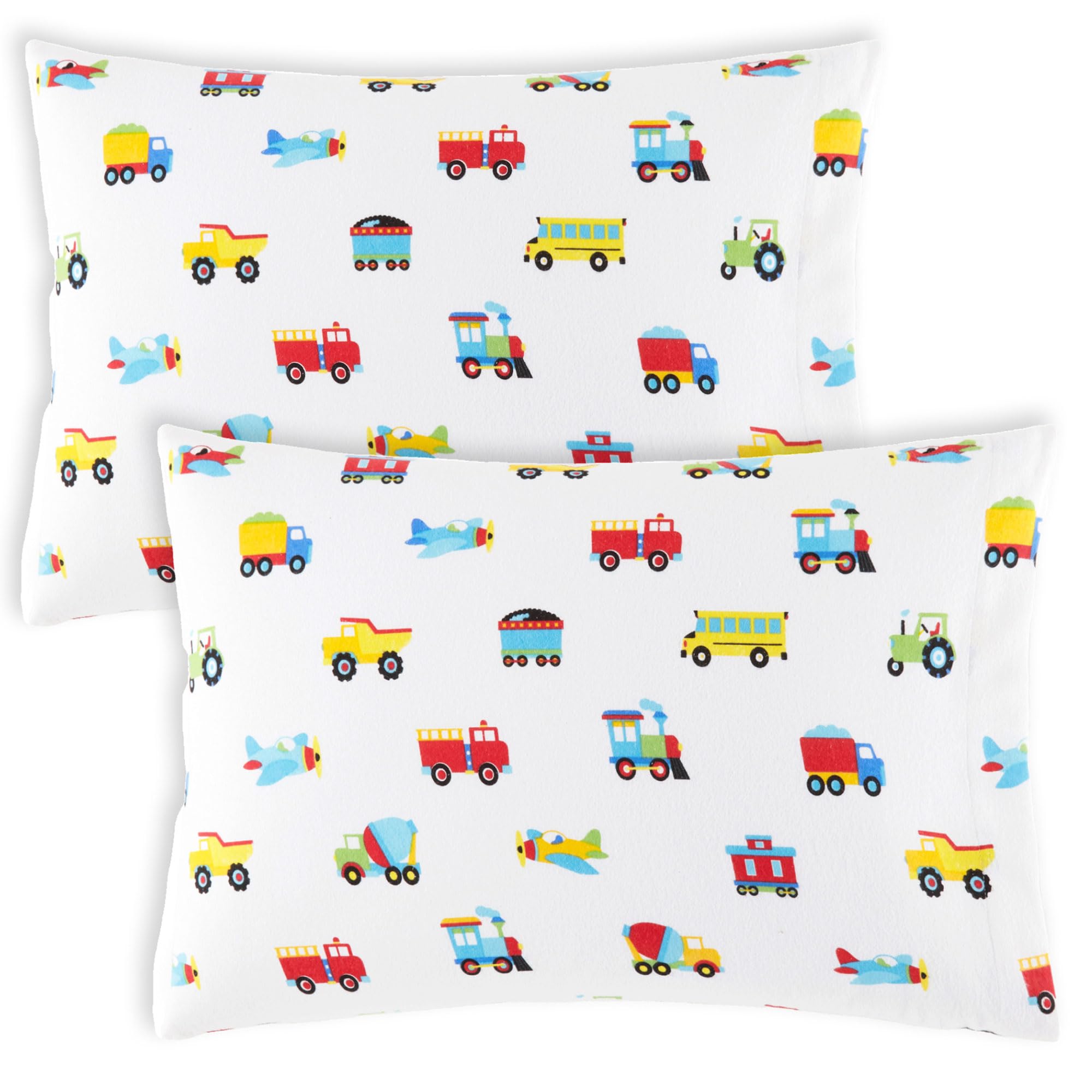 Taies d'oreiller en flanelle Wildkin 76x50 cm motif trains et avions pour lit enfant