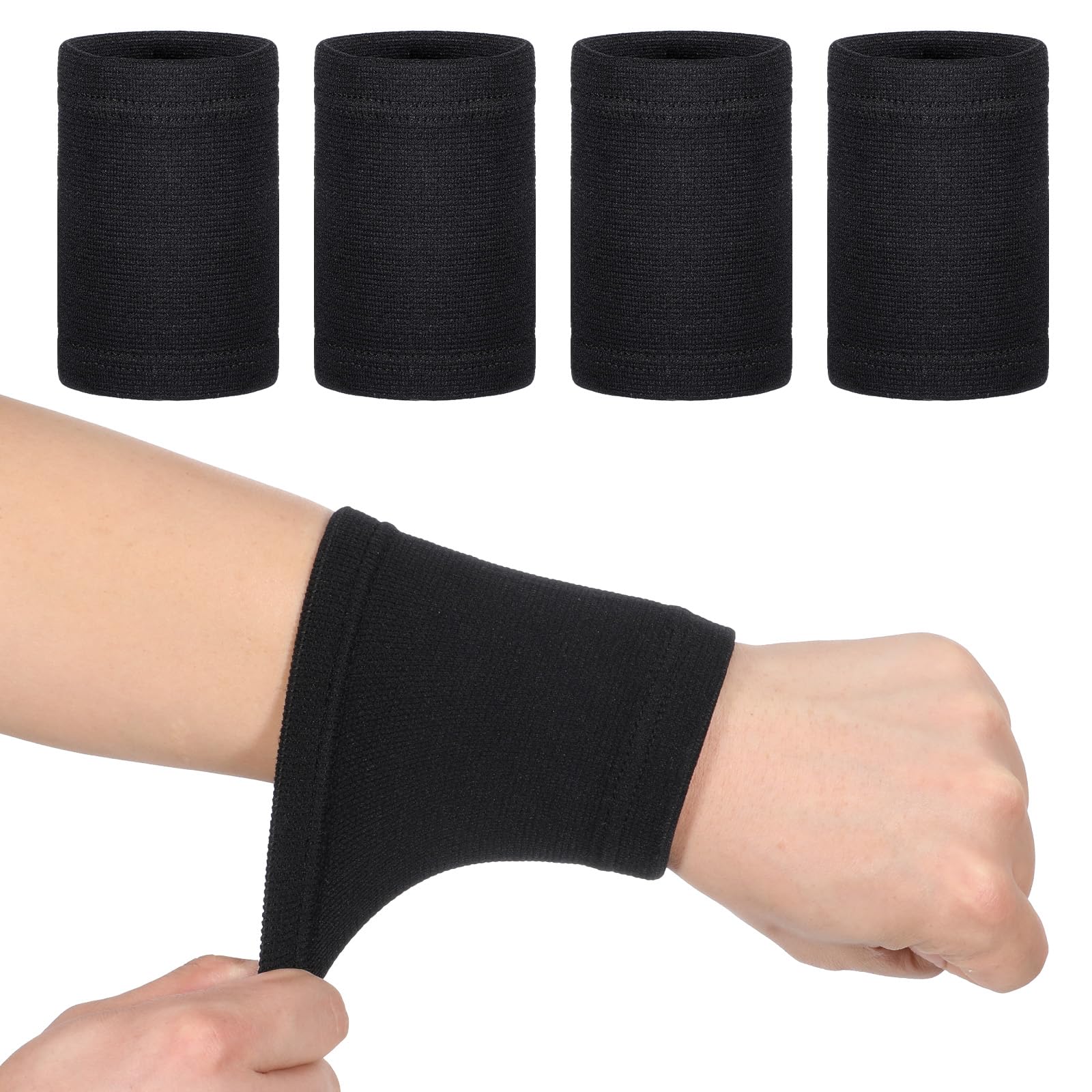 4 Pcs Wrist Compression Sleeve Soft Elastic Sport Support Wraps Wristbands Brace for Support Wrist for Fitness Sport