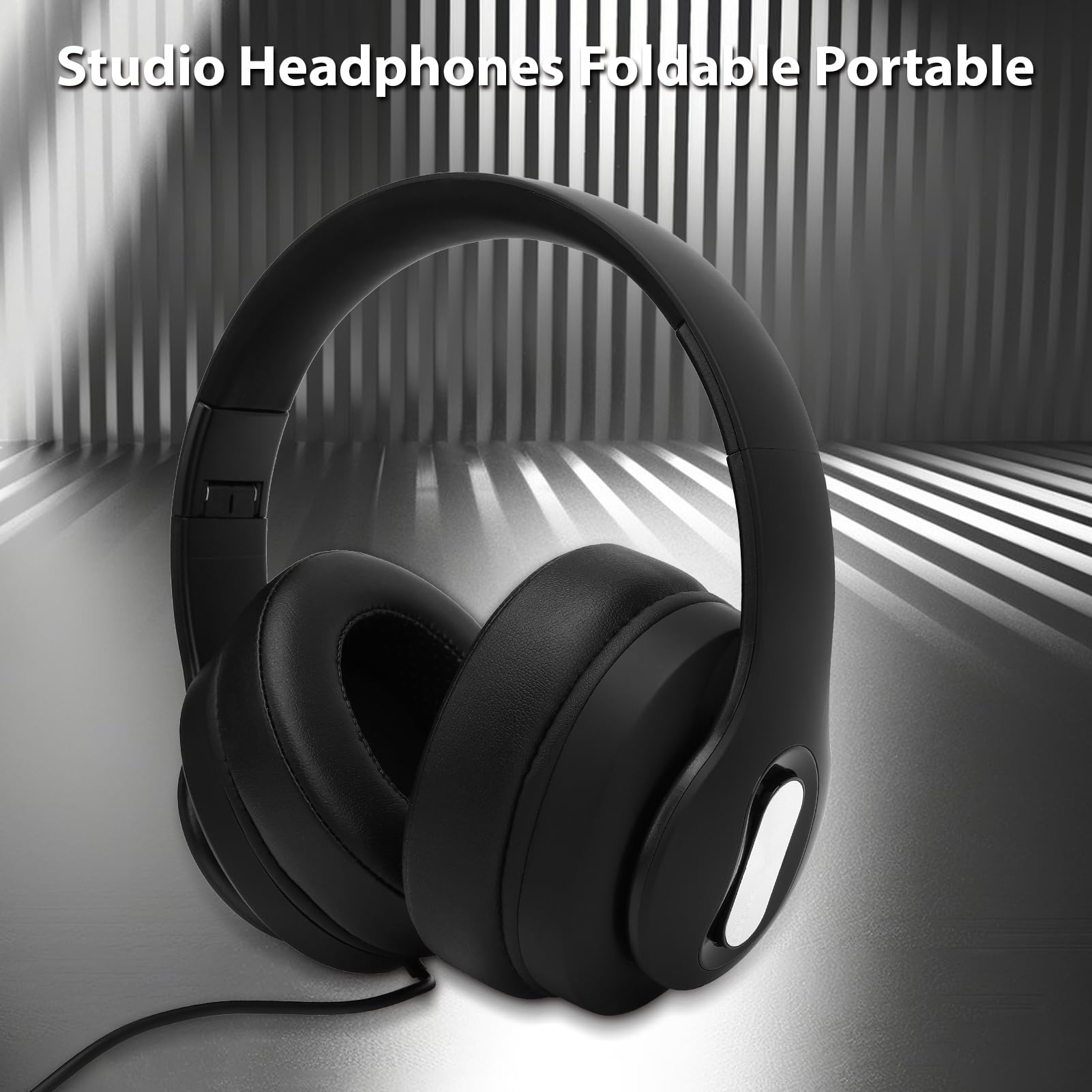 Tissting Cuffie Over Ear Pieghevoli Nero - Cuffie Professionali Studio Registrazione Musica, Schiuma Memoria Isolamento Rumore, Fascia Regolabile, Jack 3.5mm per Computer Telefono (Style 2)