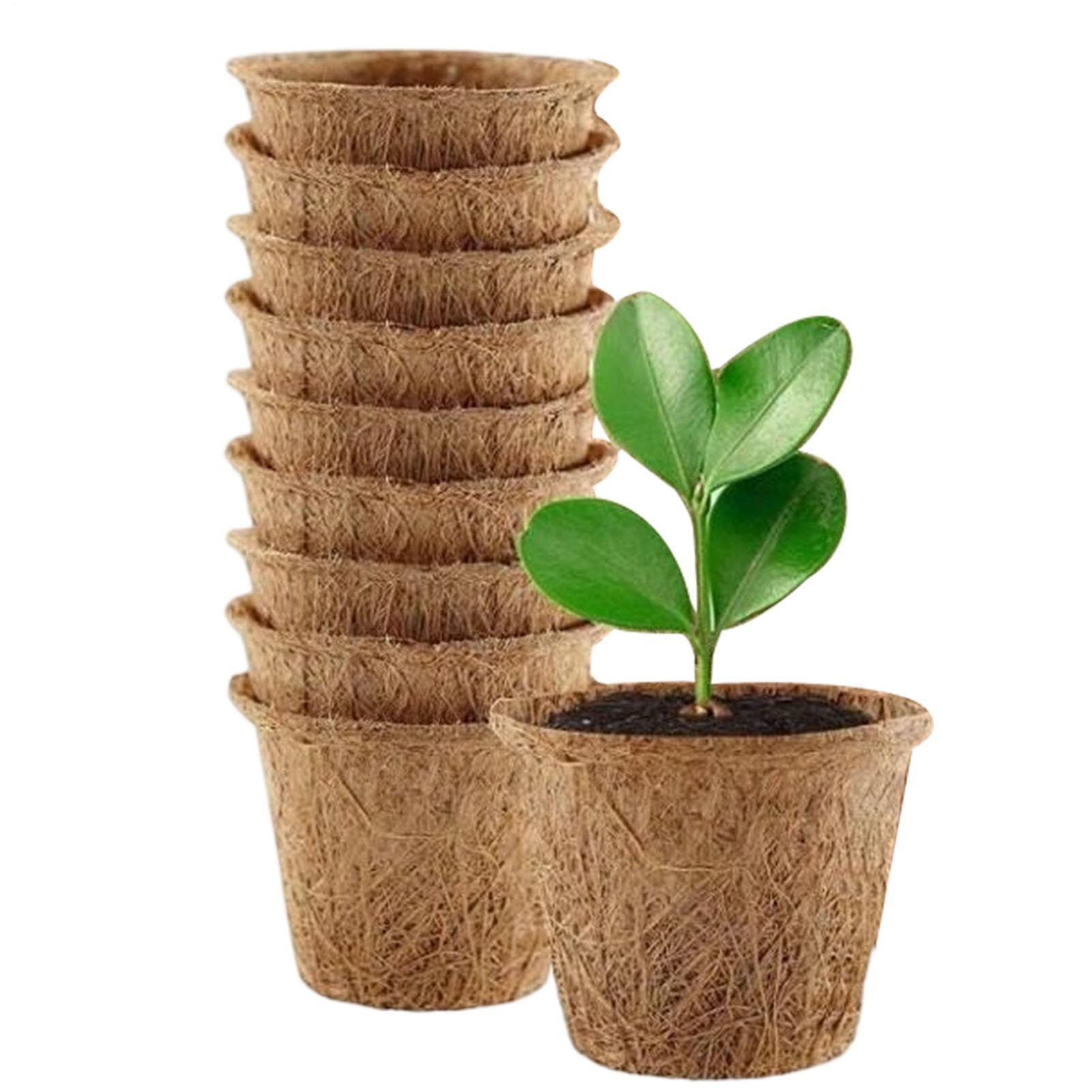 Lot de 10 pots de culture pour - En fibre de coco bio compostables - Respirants - Pour jardin, serre, cour, balcon, rebord de fenêtre, , intérieur