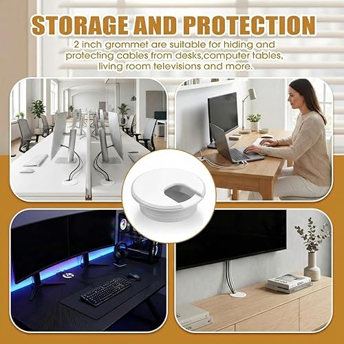 Miniatura 7 de SATINIOR Paquete de 10 fundas de plástico con ojales de escritorio para organizar cables y cables, tapas organizadoras de cables de escritorio, ojal