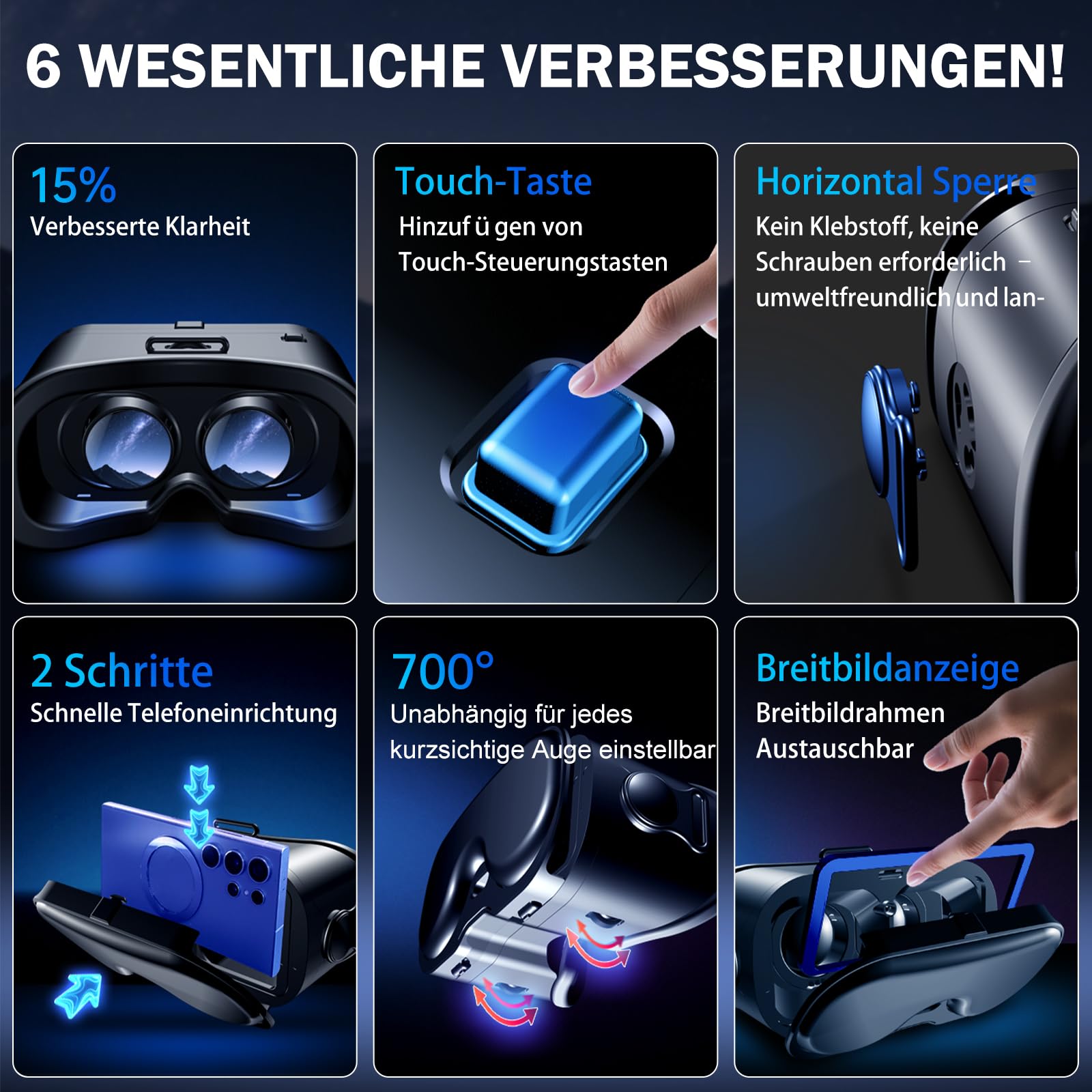 VR-Brille für Handy mit Controller, Einstellbare 3D-Brille Kompatibel mit 5-7 Zoll, Blaulichtfilter & HD-Linsen, Für Mobile Games & Filme