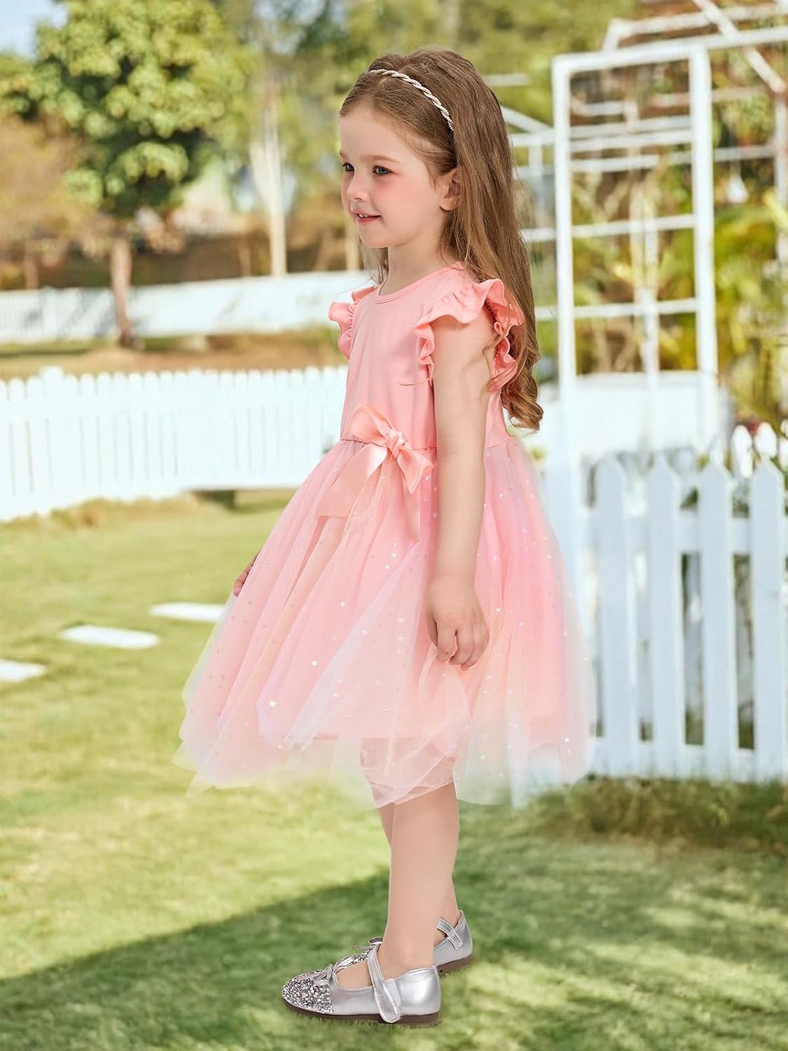 Miipat Toddler Girls Tulle Dress Flutter Sleeve Princess Party Dress Little Kids Fluffy Tutu Sundress